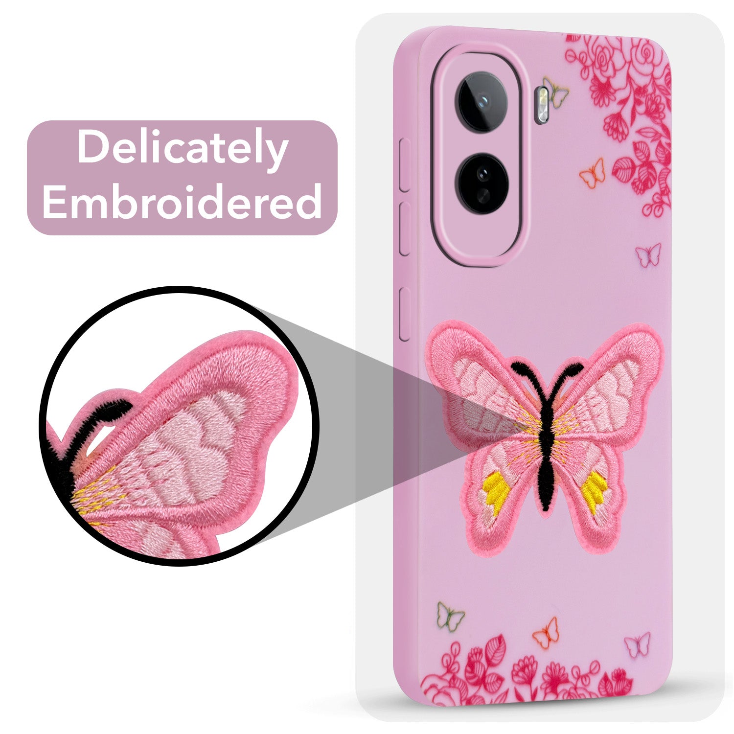 For Vivo T5 Pro 5G Back Cover Case (Soft Butterfly Embroidery | Women Teen Girls | Camera Protection| Matte Silicone)
