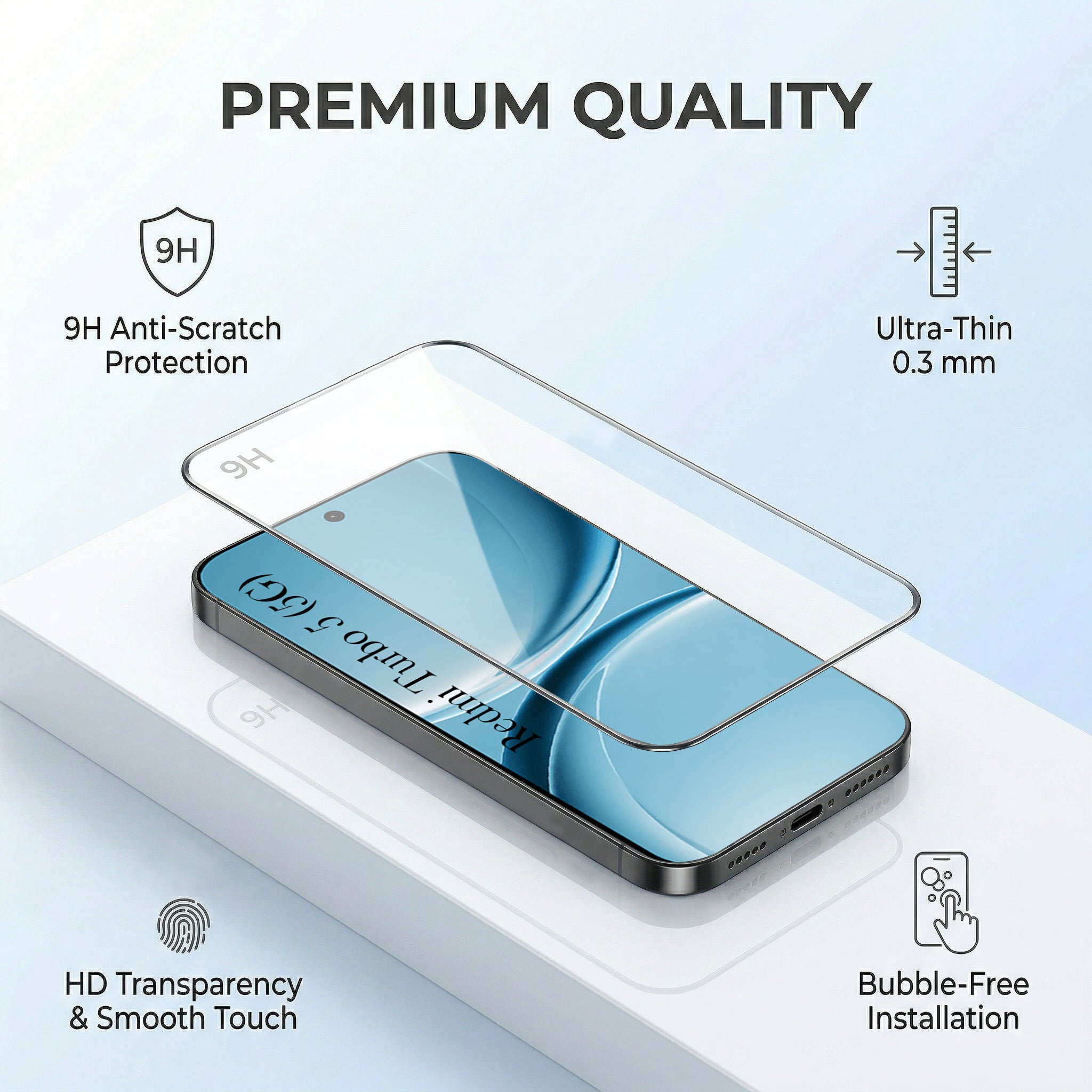 For Redmi Turbo 5 Combo with Back Cover and 9H Tempered Glass (Liquid Silicone | Camera Protection | Oleophobic Coating Screen Glass)