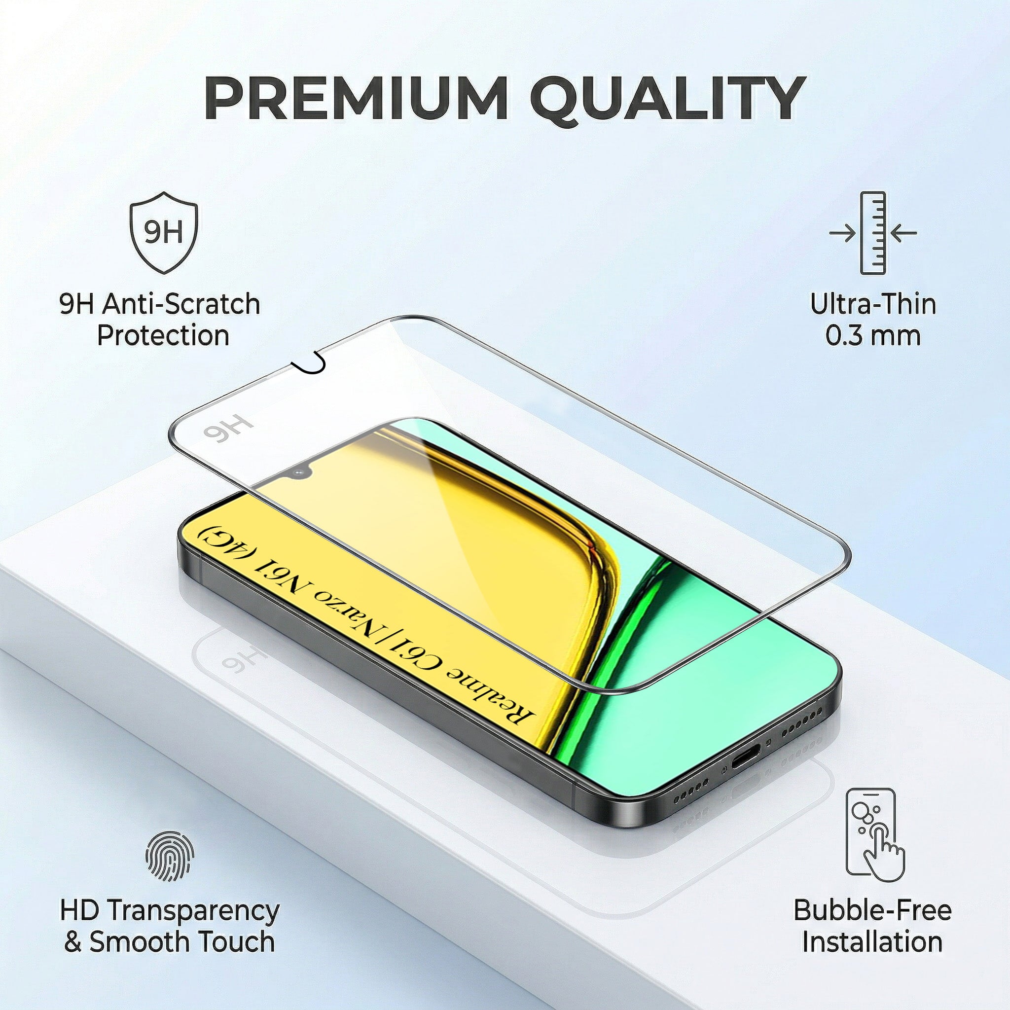 For Realme C61 | Realme Narzo N61 Combo with Back Cover and 9H Tempered Glass (Liquid Silicone | Camera Protection | Oleophobic Coating Screen Glass)