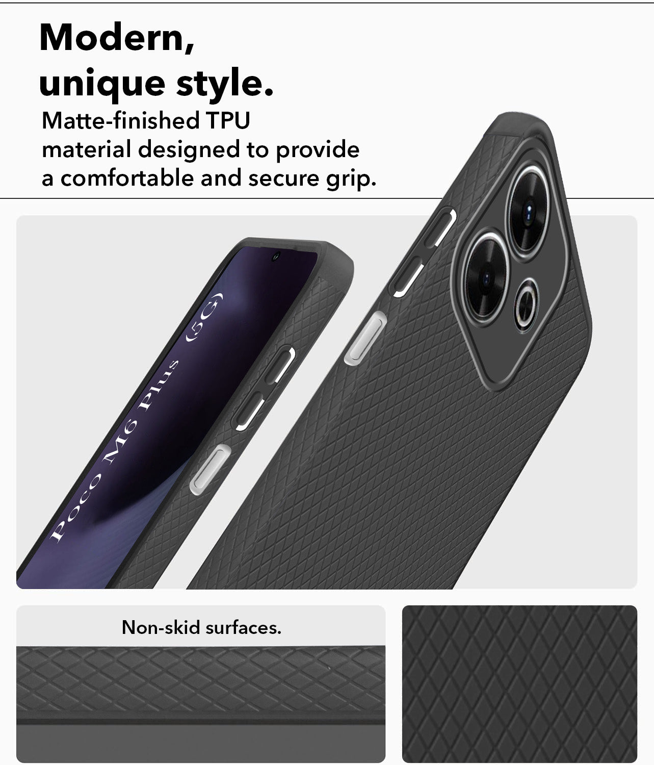For Poco M6 Plus 5G Back Cover Case (Liquid Silicone | Side Grip | Camera Protection)