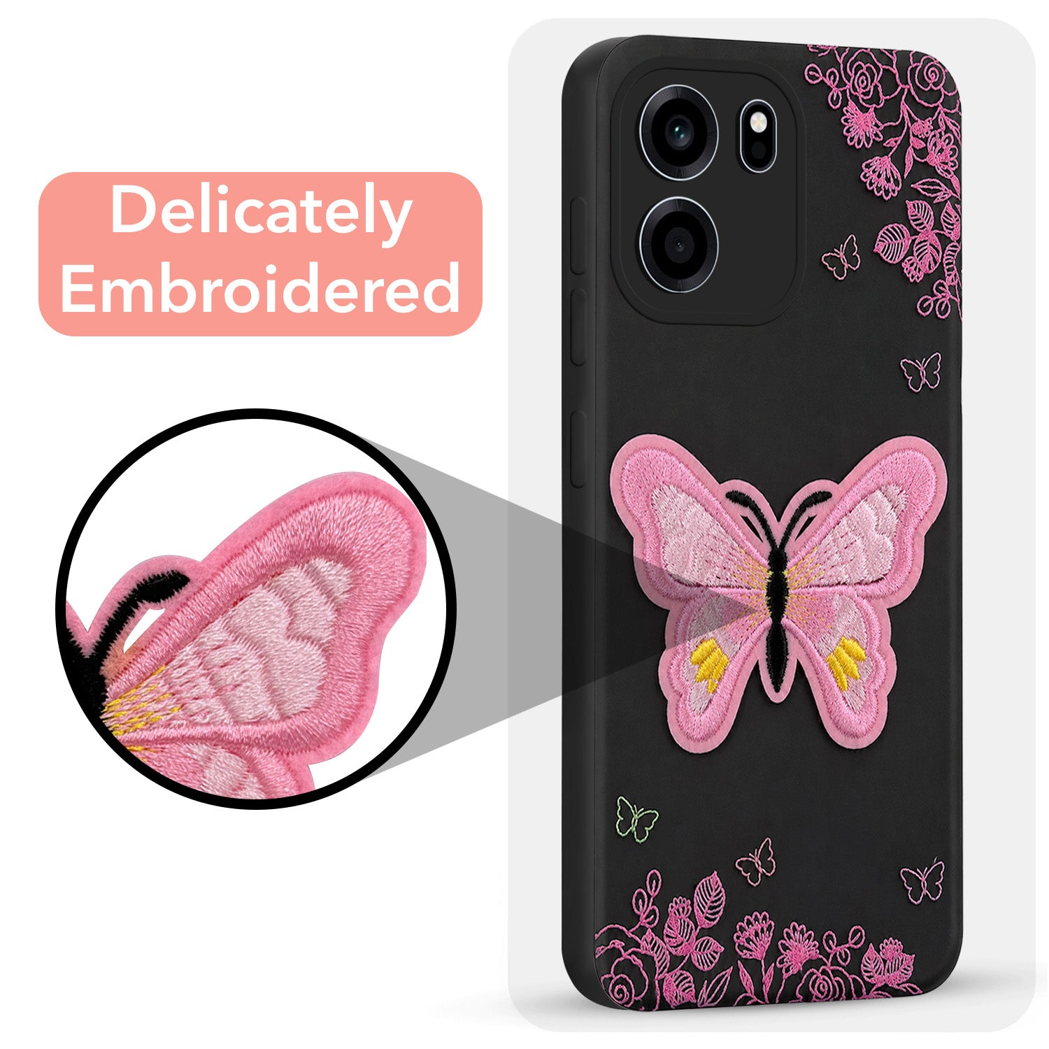 For Oneplus Nord CE 6 Back Cover Case (Soft Butterfly Embroidery | Women Teen Girls | Camera Protection| Matte Silicone)
