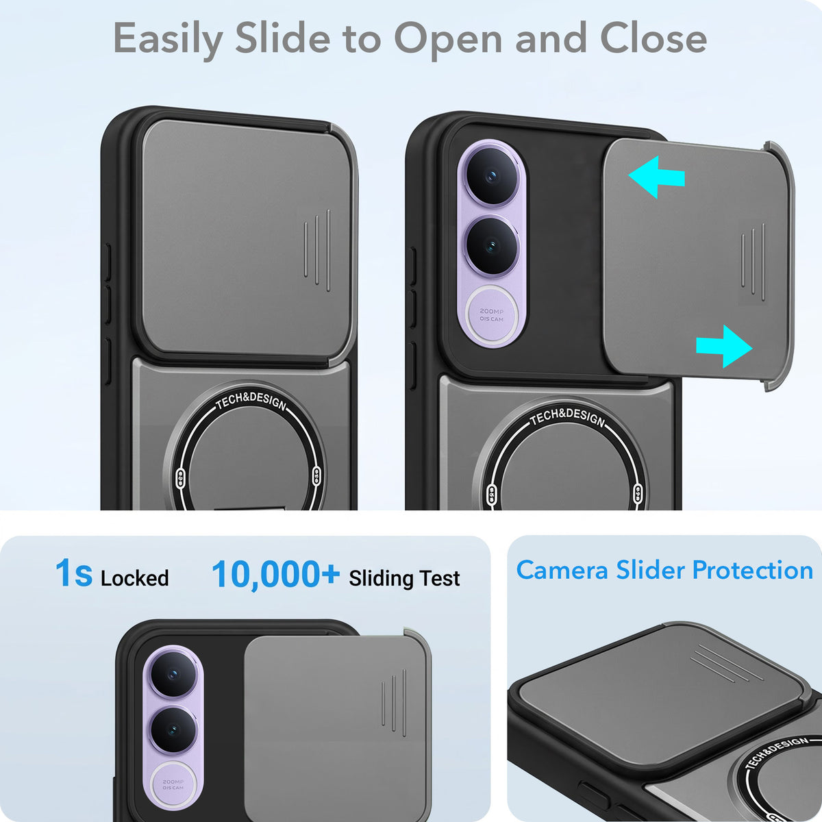 For Vivo V70 FE 5G Back Case Cover Metallic (Hybrid Armor Kickstand | Sliding Shutter Camera Protection | MagSafe Compatible)