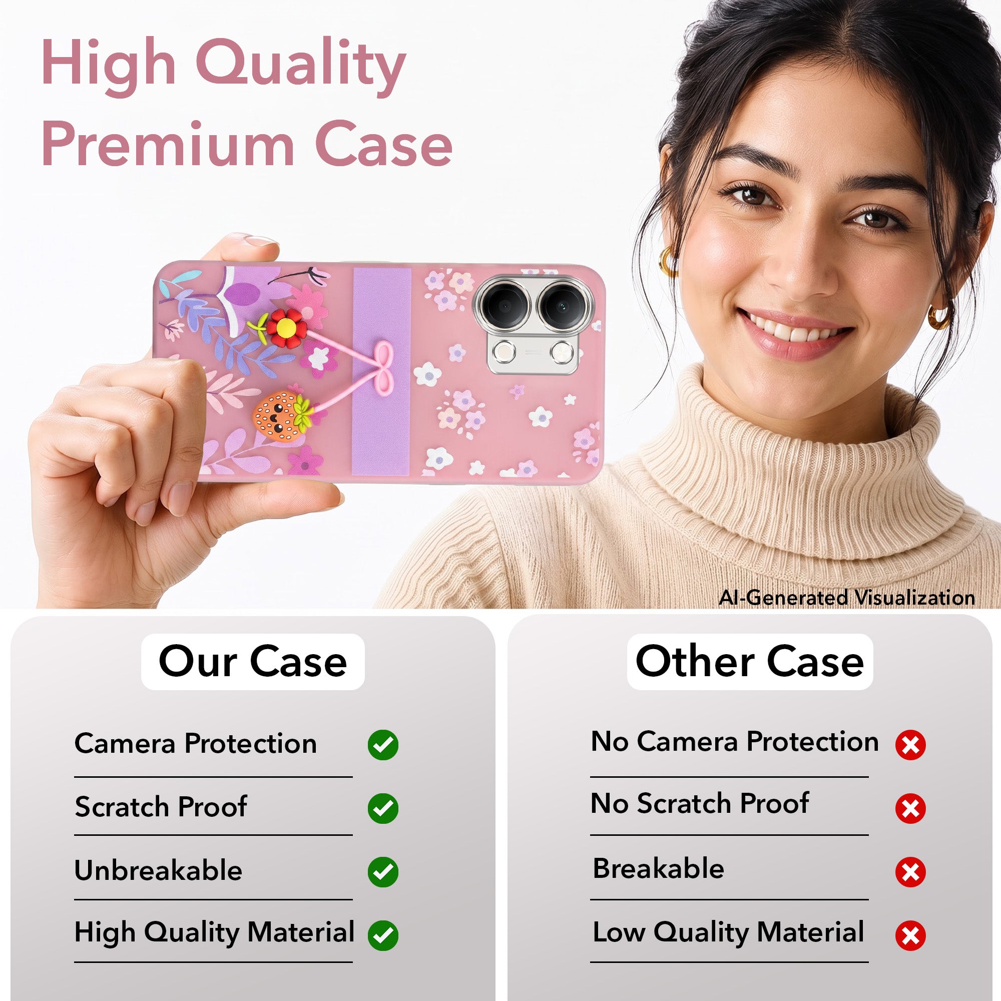 For Vivo Y05 4G Back Cover Case (3D Cute Cartoons | Hard Back Side Soft | Matte Premium Finish | HD Printing)