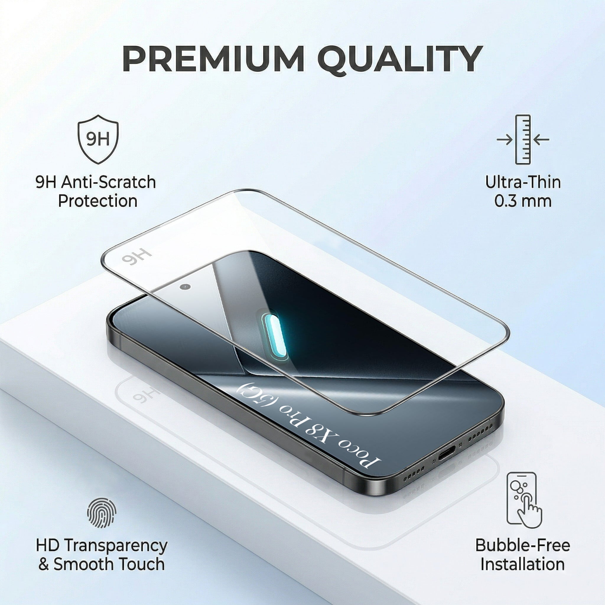 For Poco X8 Pro 5G Combo with Back Cover and 9H Tempered Glass (Liquid Silicone | Camera Protection | Oleophobic Coating Screen Glass)