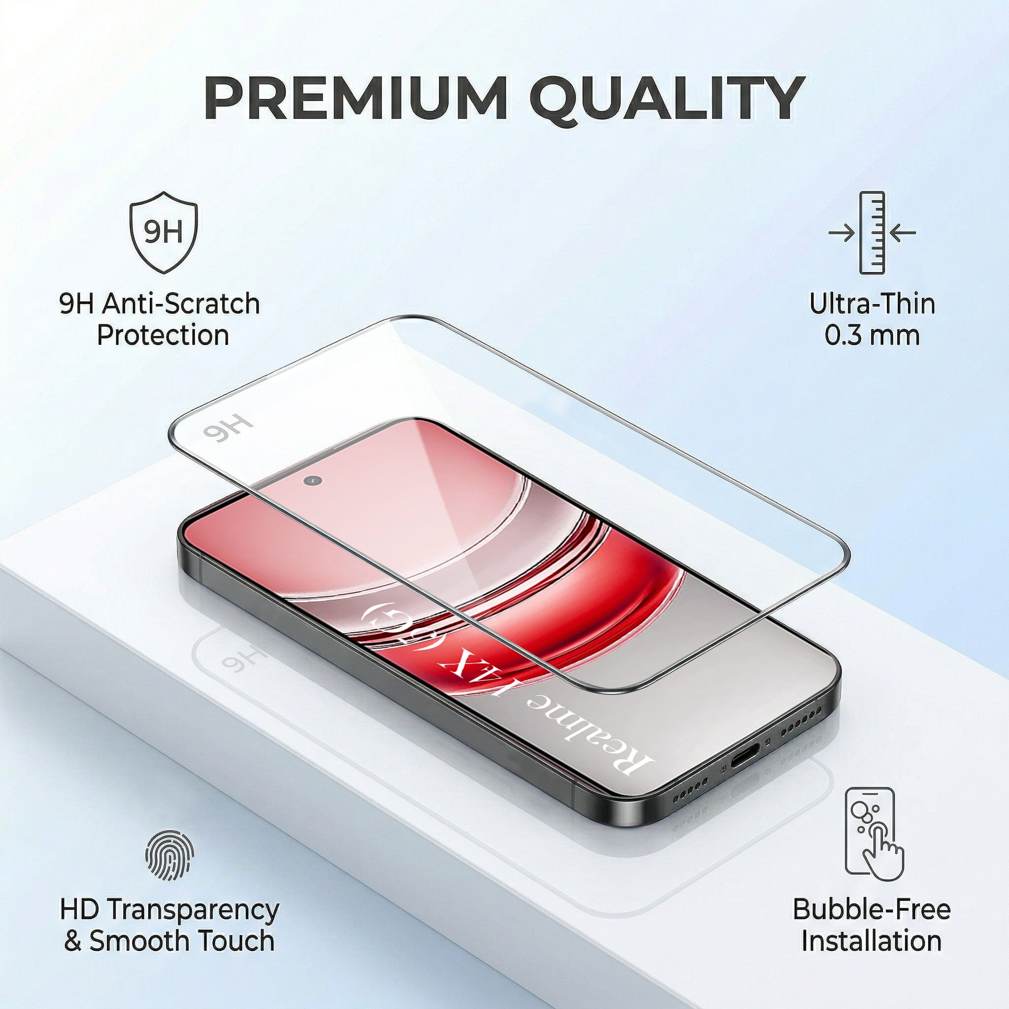 For Realme 14X Combo with Back Cover and 9H Tempered Glass (Liquid Silicone | Camera Protection | Oleophobic Coating Screen Glass)