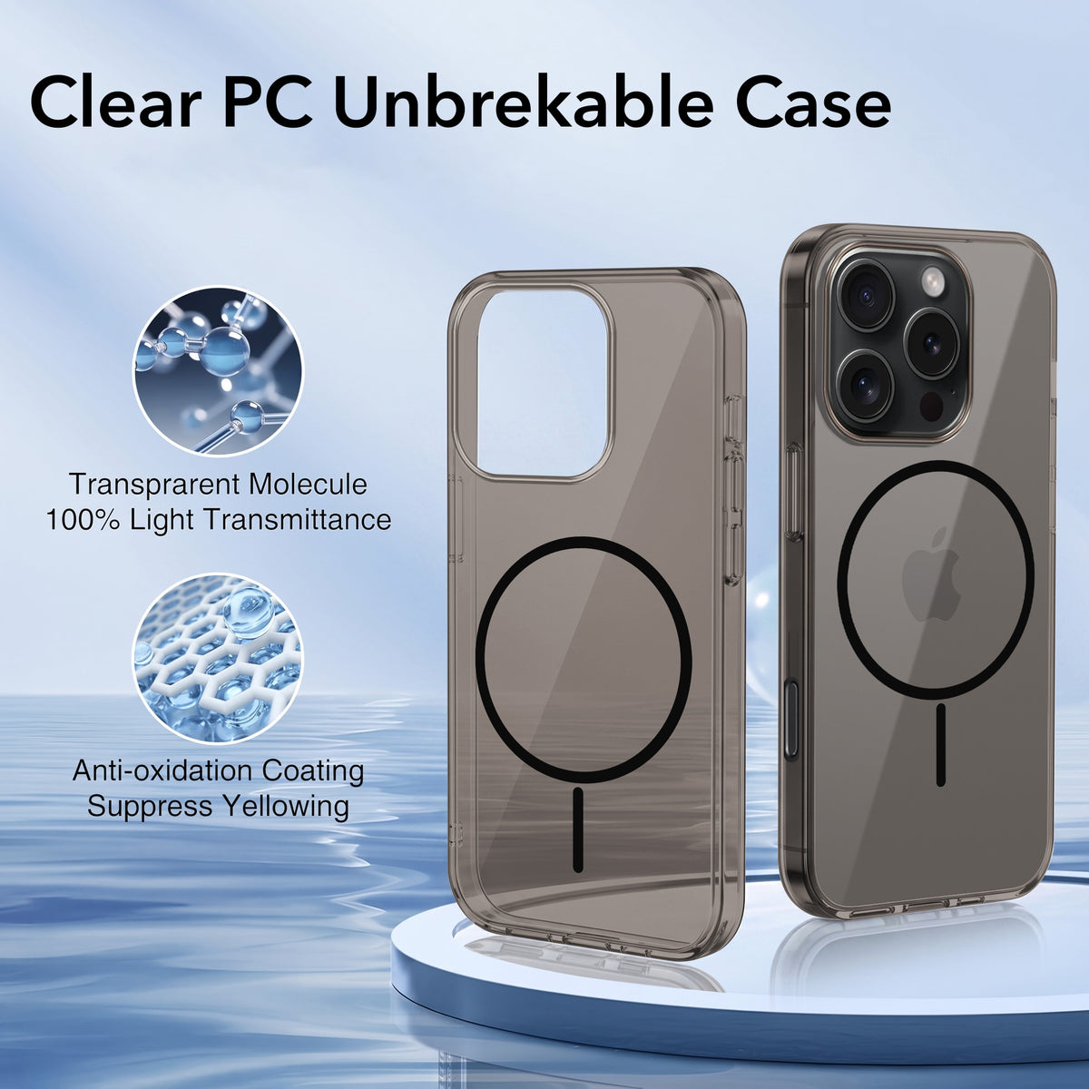 For Apple iPhone 15 Pro Max Back Case Cover Crystal Anti Yellow (Unbreakable PC | MagSafe Wireless Charging Support |Camera Protection Bump)