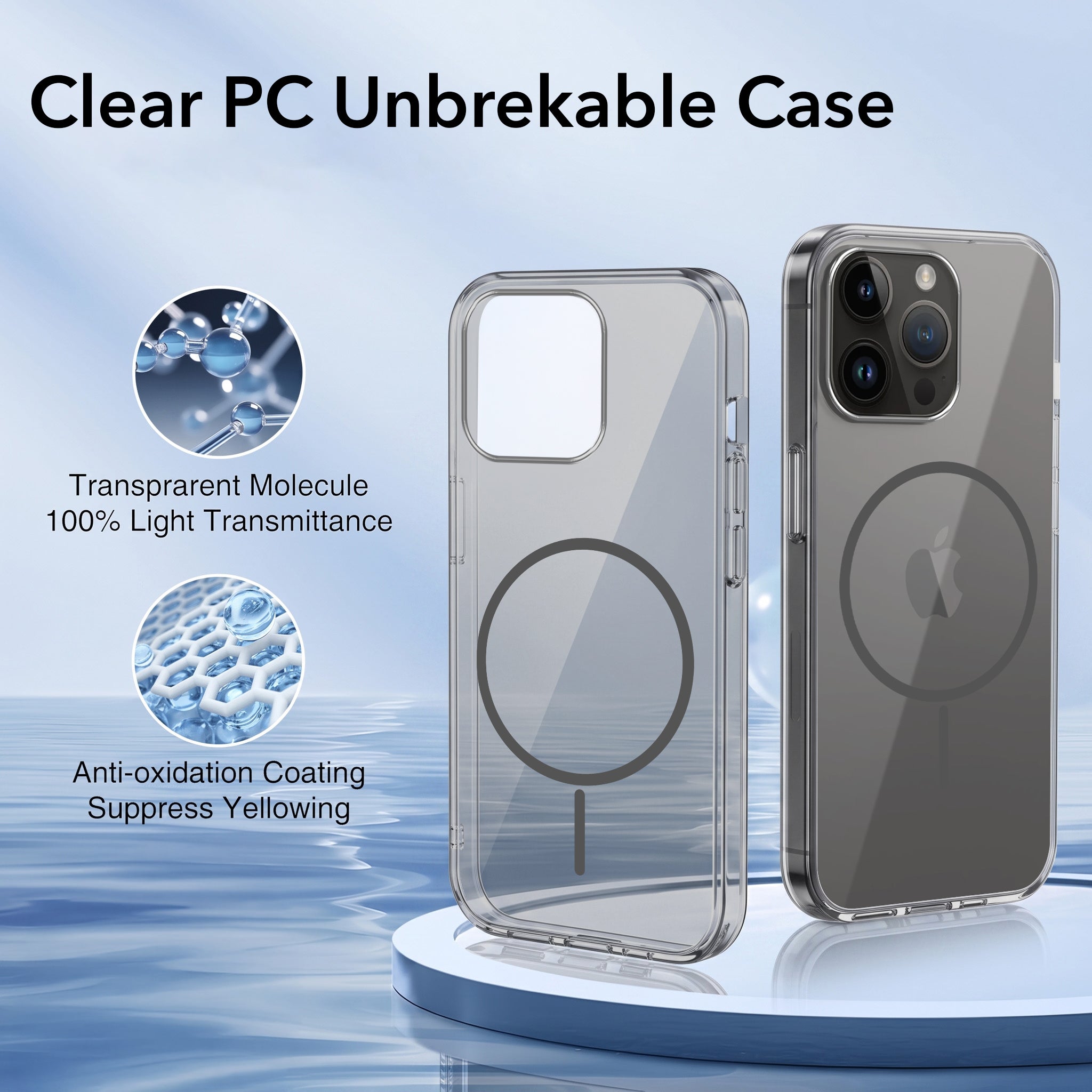 For Apple iPhone 14 Pro Max Back Case Cover Crystal Anti Yellow (Unbreakable PC | MagSafe Wireless Charging Support |Camera Protection Bump)