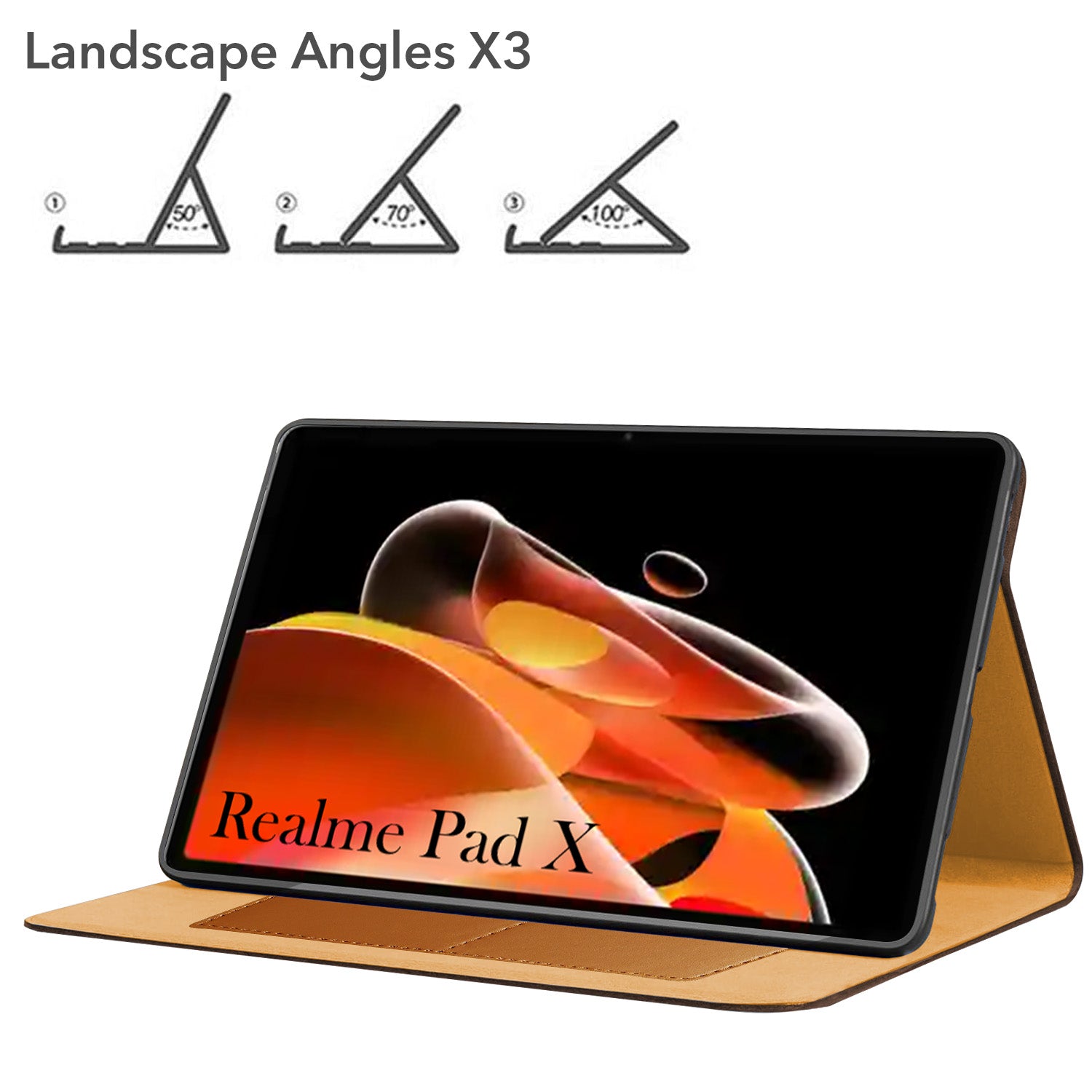 For Realme Pad X 11 Inch  RMP2107/P2108 Flip Cover Folio Cover(PU Leather | Multi-Angle Smart Stand | Card Storage Slots | Silicone Back Pouch)