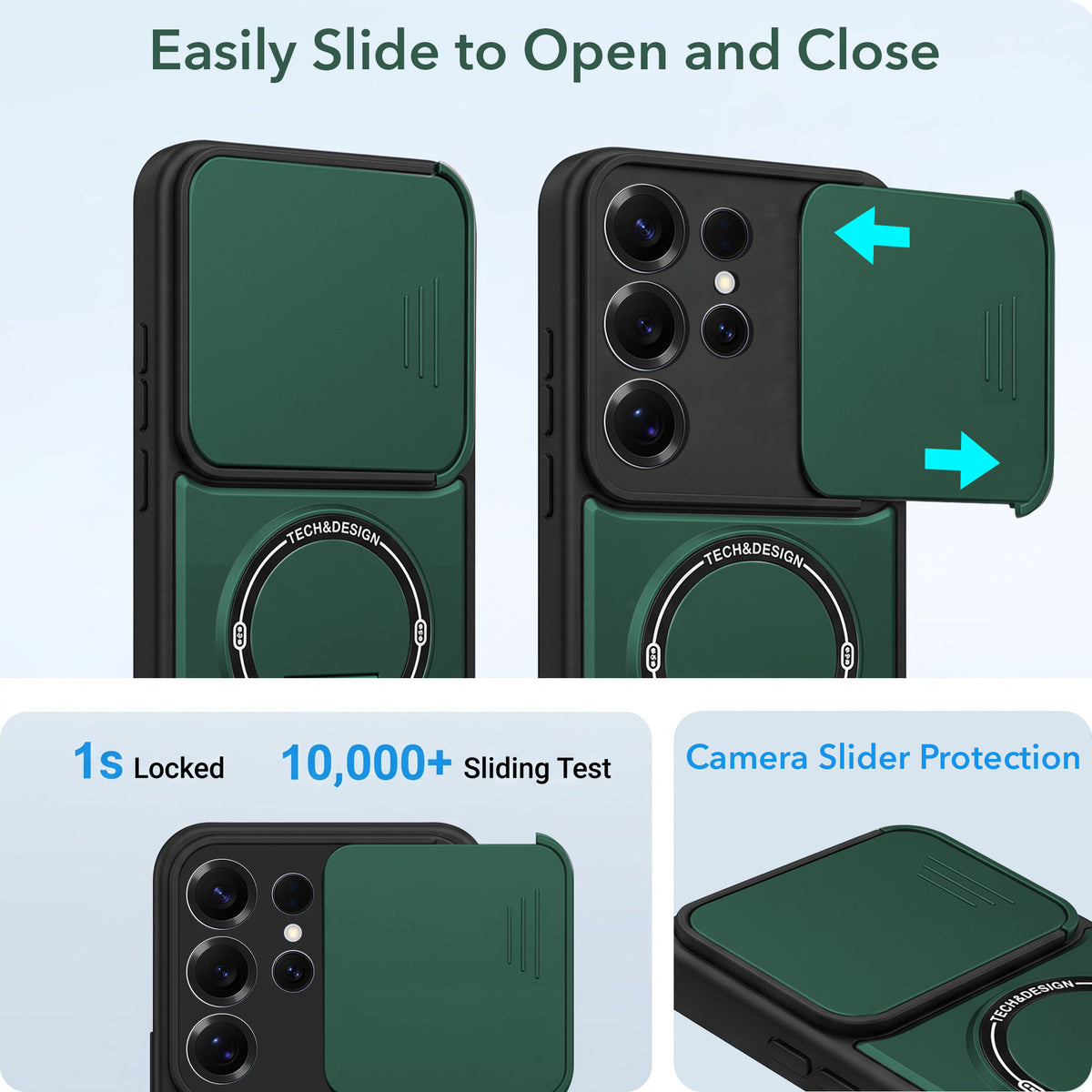 For Samsung Galaxy S25 Ultra Back Case Cover Metallic (Hybrid Armor Kickstand | Sliding Shutter Camera Protection | MagSafe Compatible)