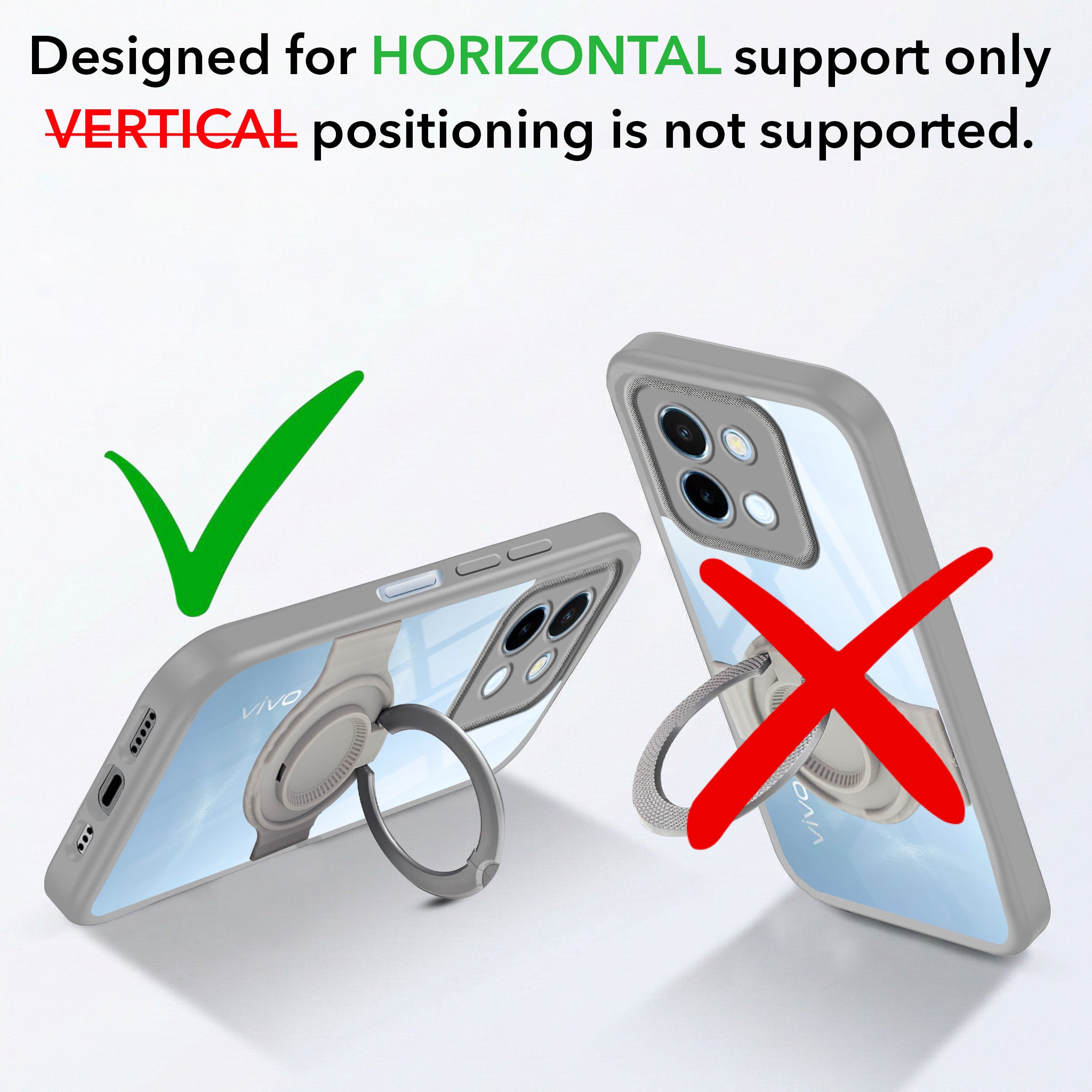 For Vivo Y58 5G Back Cover Case with stand (Built-in Ring Holder Kickstand | Lifetime Anti Yellow | Camera Protection)