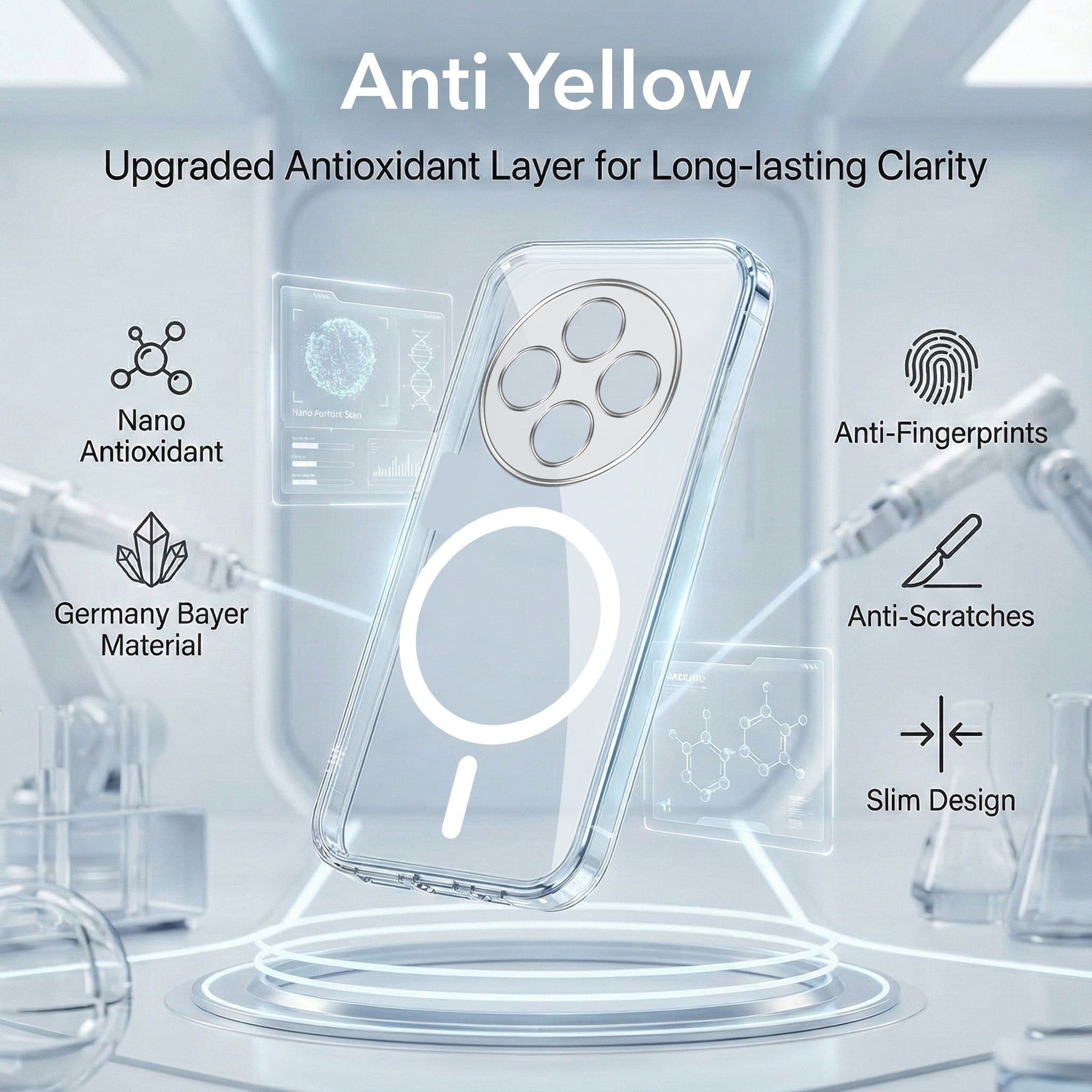 For Redmi A4 5G | Xiaomi Redmi 14C Back Cover Case Lifetime Anti-Yellow MagSafe Compatible Clear (Sleek Hard Crystal | Shockproof and Camera Protection)