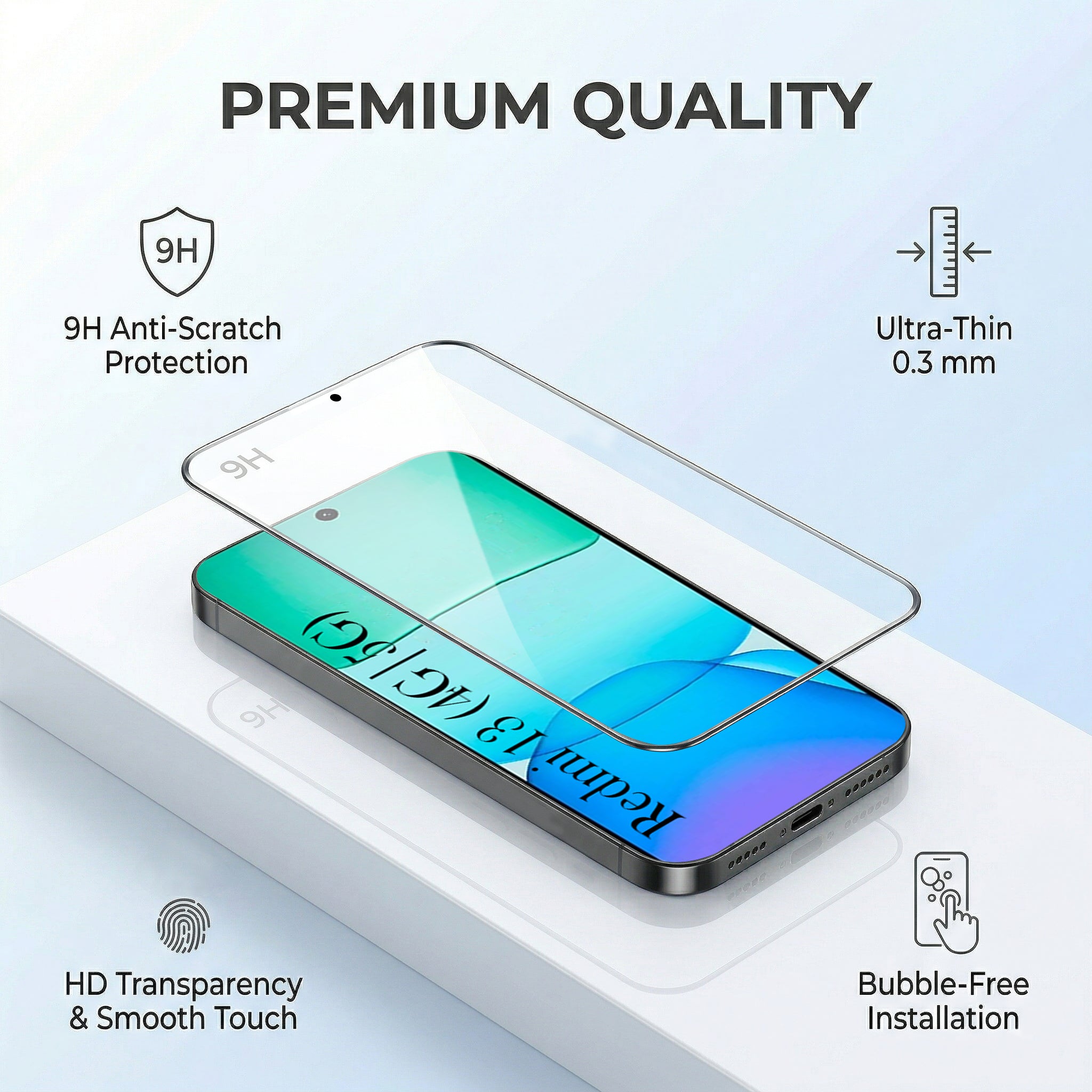 For Xiaomi Mi Redmi 13 4G | 5G Combo with Back Cover and 9H Tempered Glass (Lifetime Anti-Yellow | Sleek Hard Crystal | Oleophobic Coating Screen Glass)