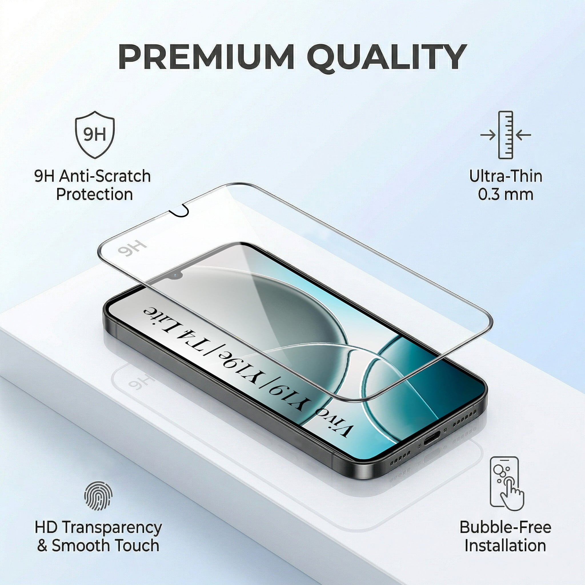 For Vivo Y19 | Vivo Y19e | Vivo T4 Lite Combo with Back Cover and 9H Tempered Glass (Liquid Silicone | Camera Protection | Oleophobic Coating Screen Glass)
