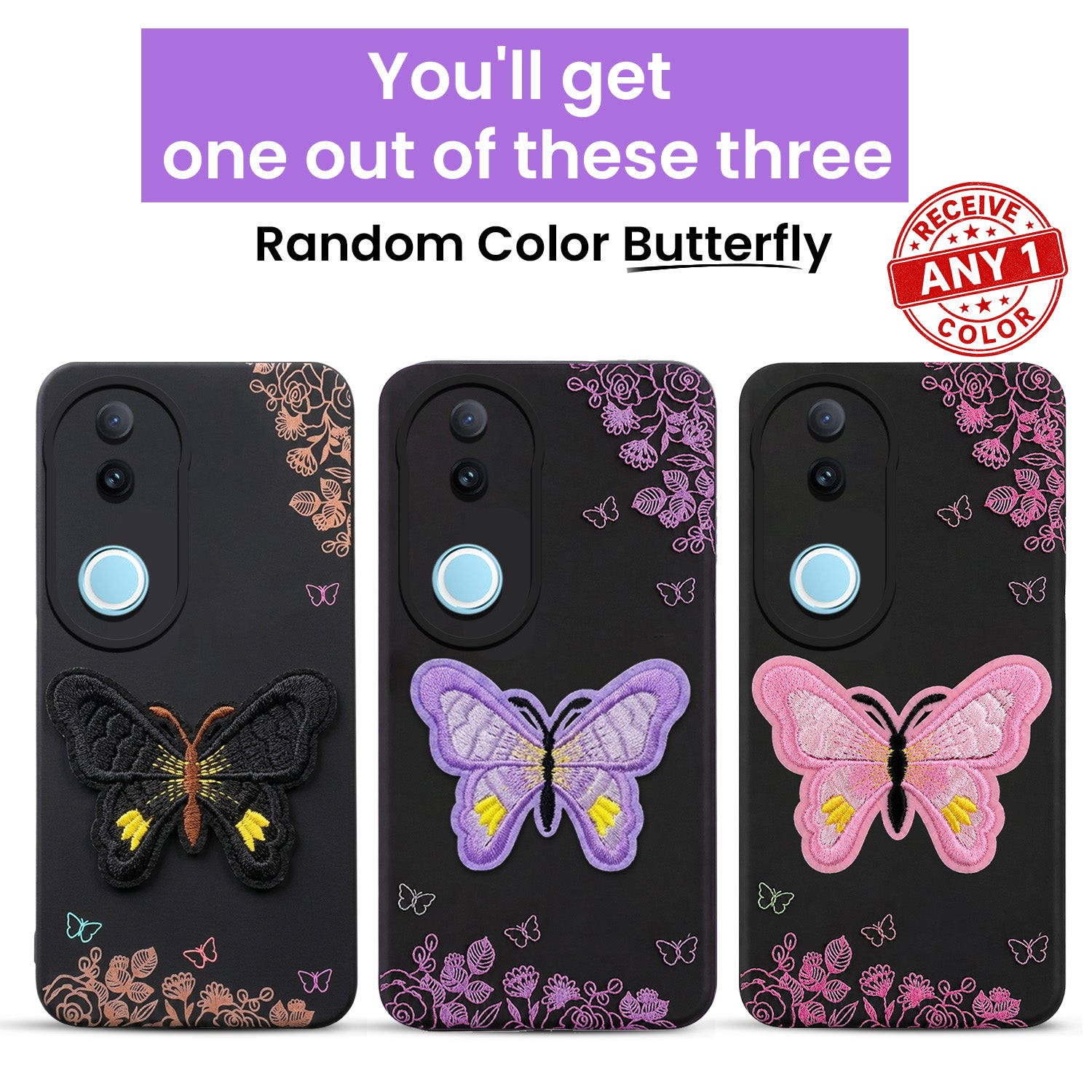 For Vivo iQOO Z10R Back Cover Case (Soft Butterfly Embroidery | Women Teen Girls | Camera Protection| Matte Silicone)