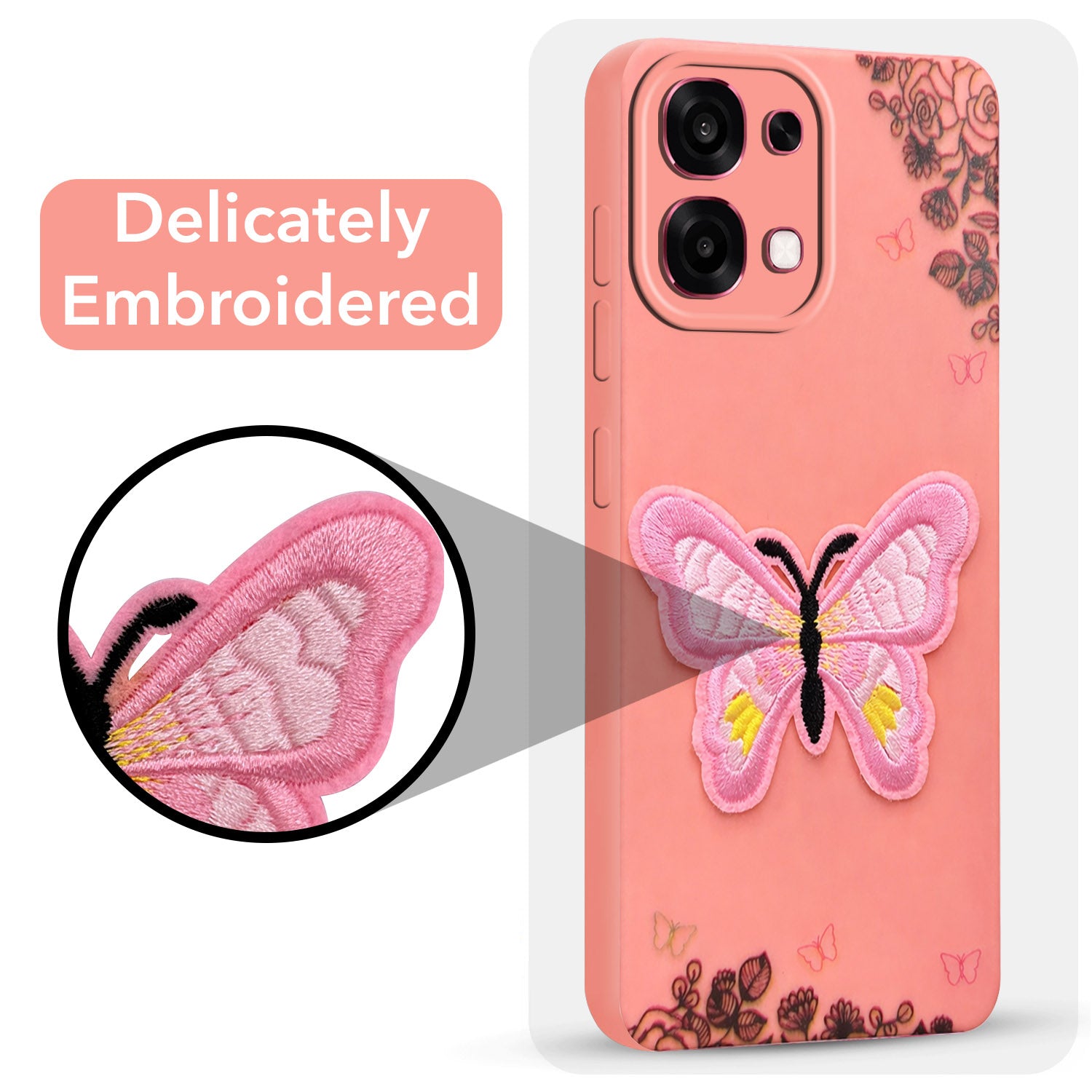 For Oppo F31 5G | Oppo F33 5G Back Cover Case (Soft Butterfly Embroidery | Women Teen Girls | Camera Protection| Matte Silicone)
