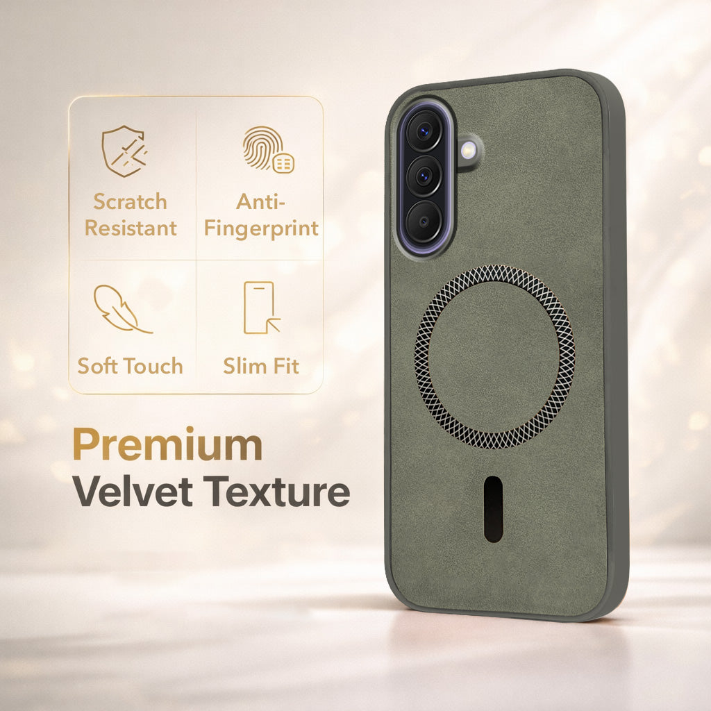 For Samsung Galaxy A57 5G Back Cover Case Leather Finish (MagSafe Compatible Wireless Charging | Soft Touch | Camera Bump Protection)