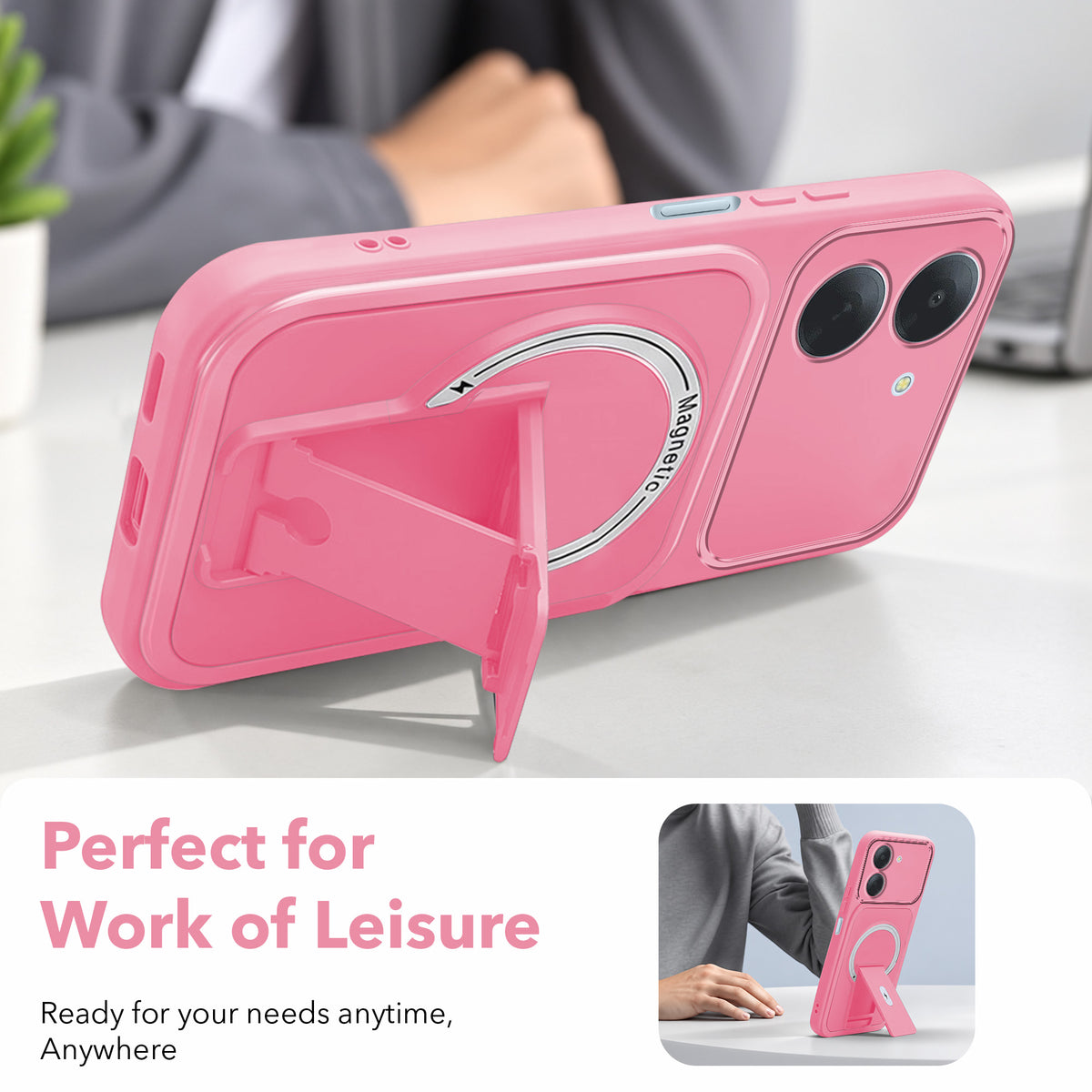 For Poco C81x Back Case Cover Metallic (Hybrid Armor Kickstand | MagSafe Compatible | Camera Protection Shockproof)