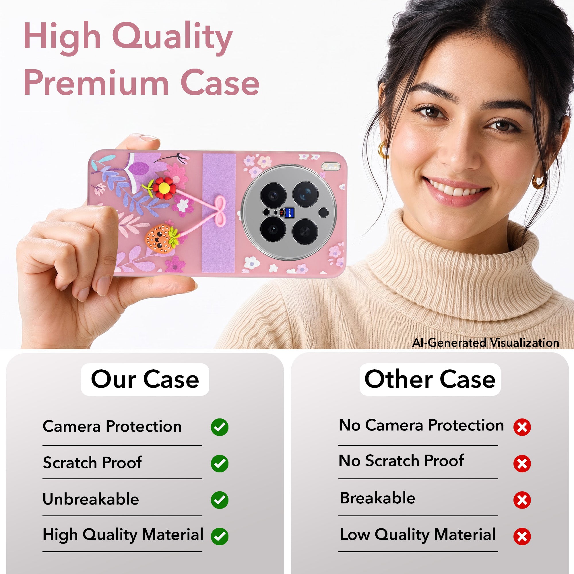For Vivo X300 Pro Back Cover Case (3D Cute Cartoons | Hard Back Side Soft | Matte Premium Finish | HD Printing) (Copy)