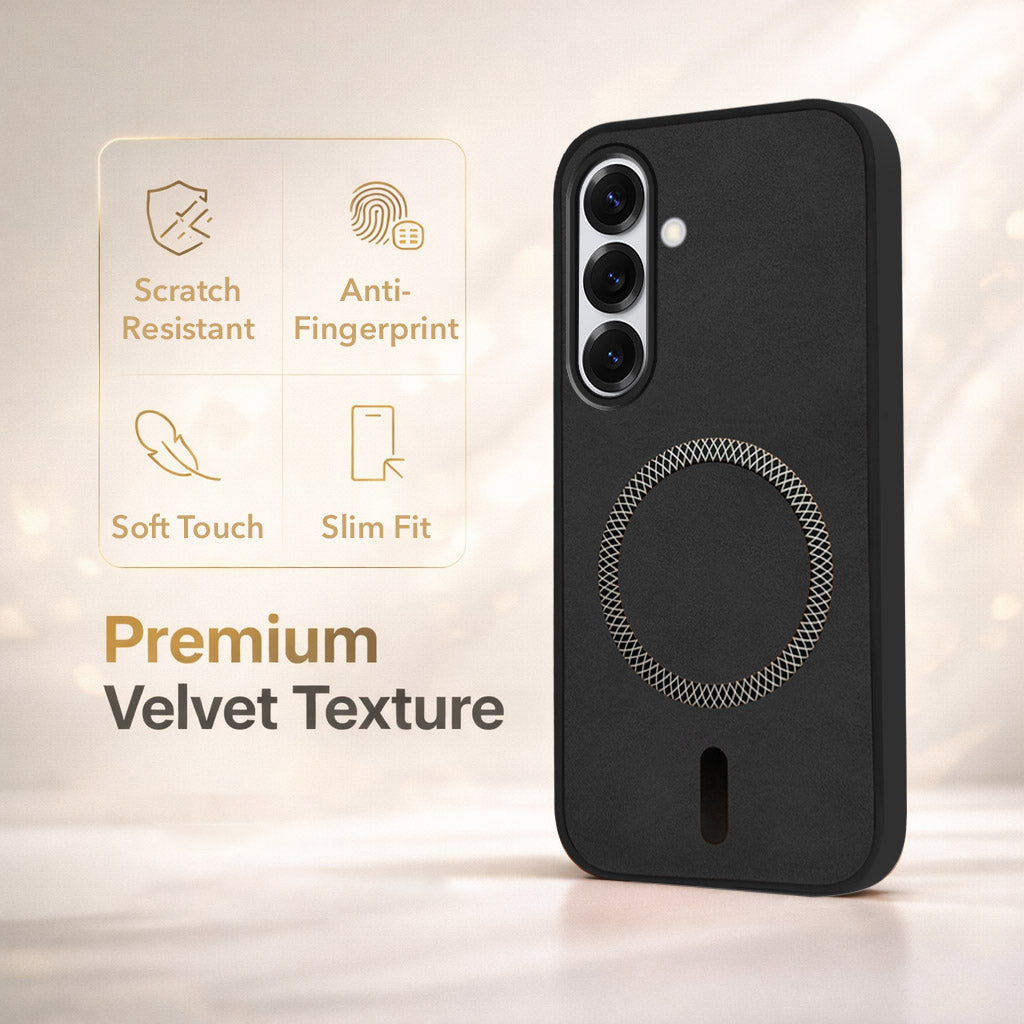 For Samsung Galaxy S25 Back Cover Case (Sleek Leather Finish | MagSafe Compatible Wireless Charging | Camera Bump Protection)