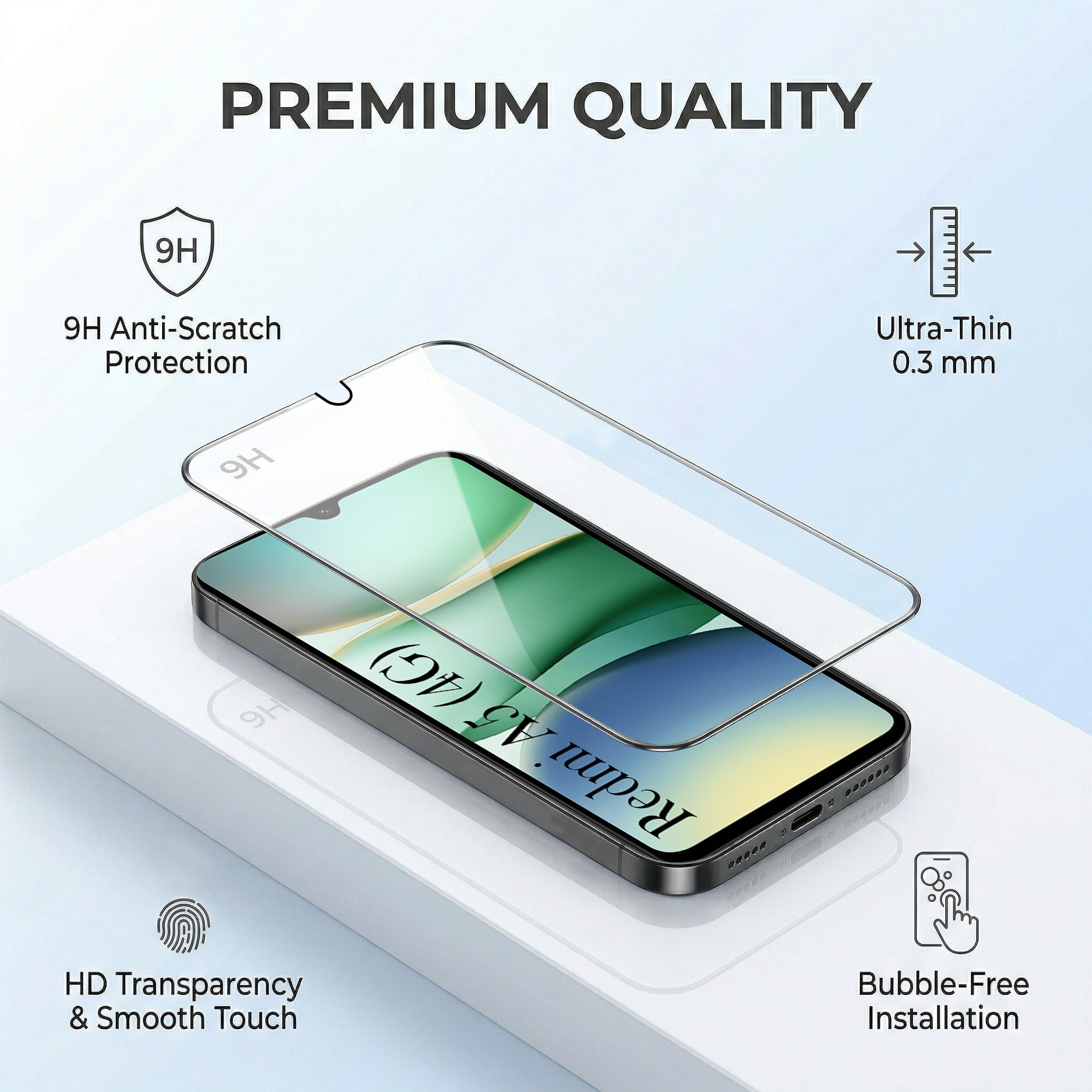 For Redmi A5 4G Combo with Back Cover and 9H Tempered Glass (Textured Grip Design | Micro-Fiber Cloth Inside | Oleophobic Coating Screen Glass)