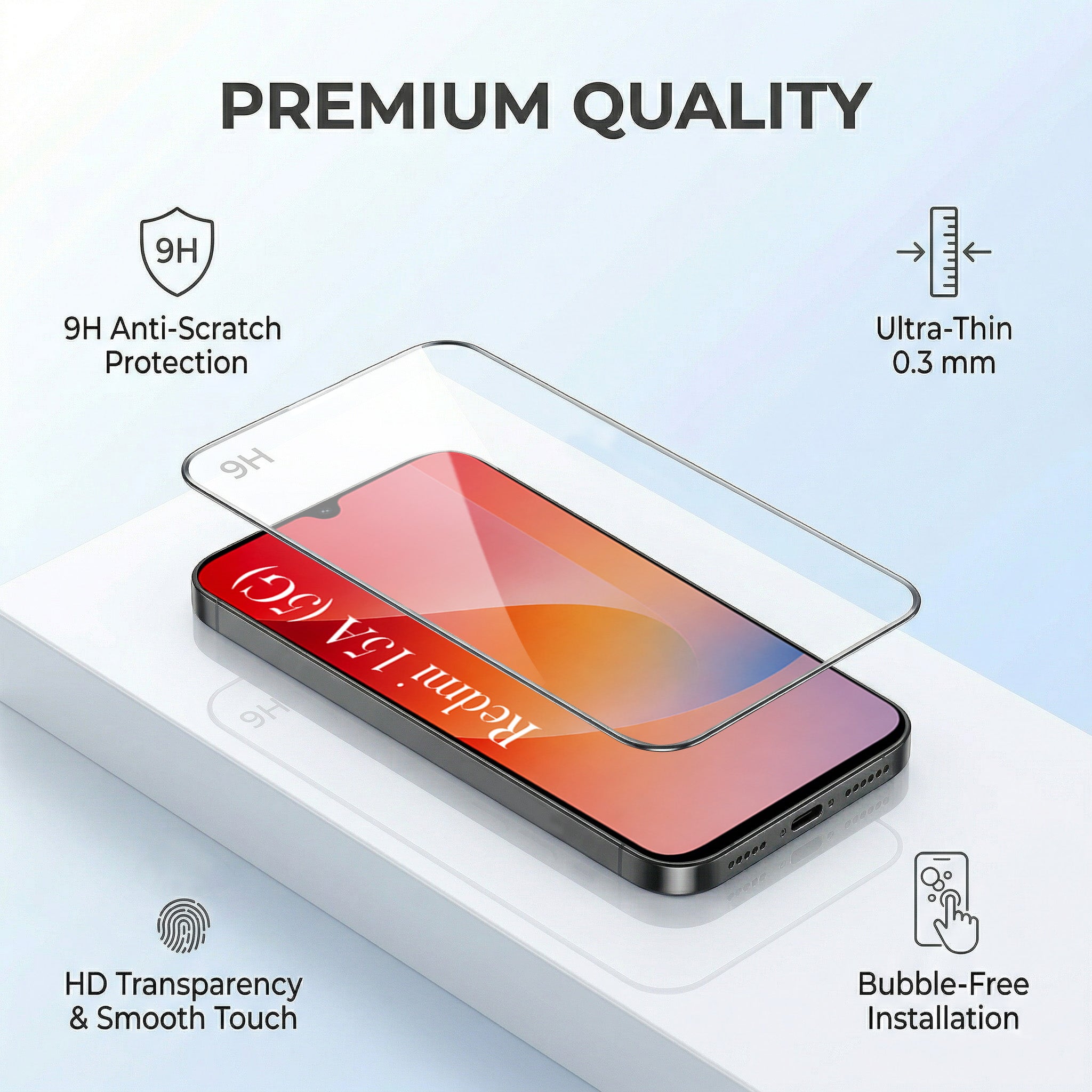 For Redmi 15A 5G Combo with Back Cover and 9H Tempered Glass (Lifetime Anti-Yellow | Sleek Hard Crystal | Oleophobic Coating Screen Glass)