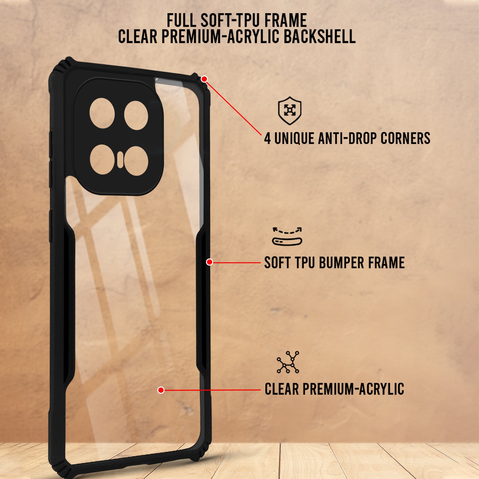 For Vivo iQOO 15 5G Back Cover Case Hybrid (Shockproof with Polycarbonate Clear Panel | Professional Black)