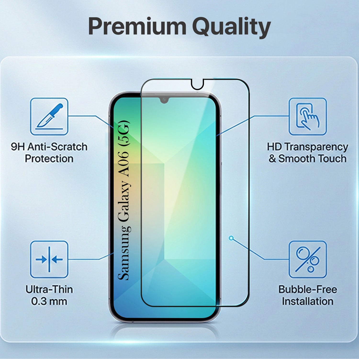 For Samsung Galaxy A06 Combo with Back Cover and 9H Tempered Glass (Liquid Silicone | Camera Protection | Oleophobic Coating Screen Glass)