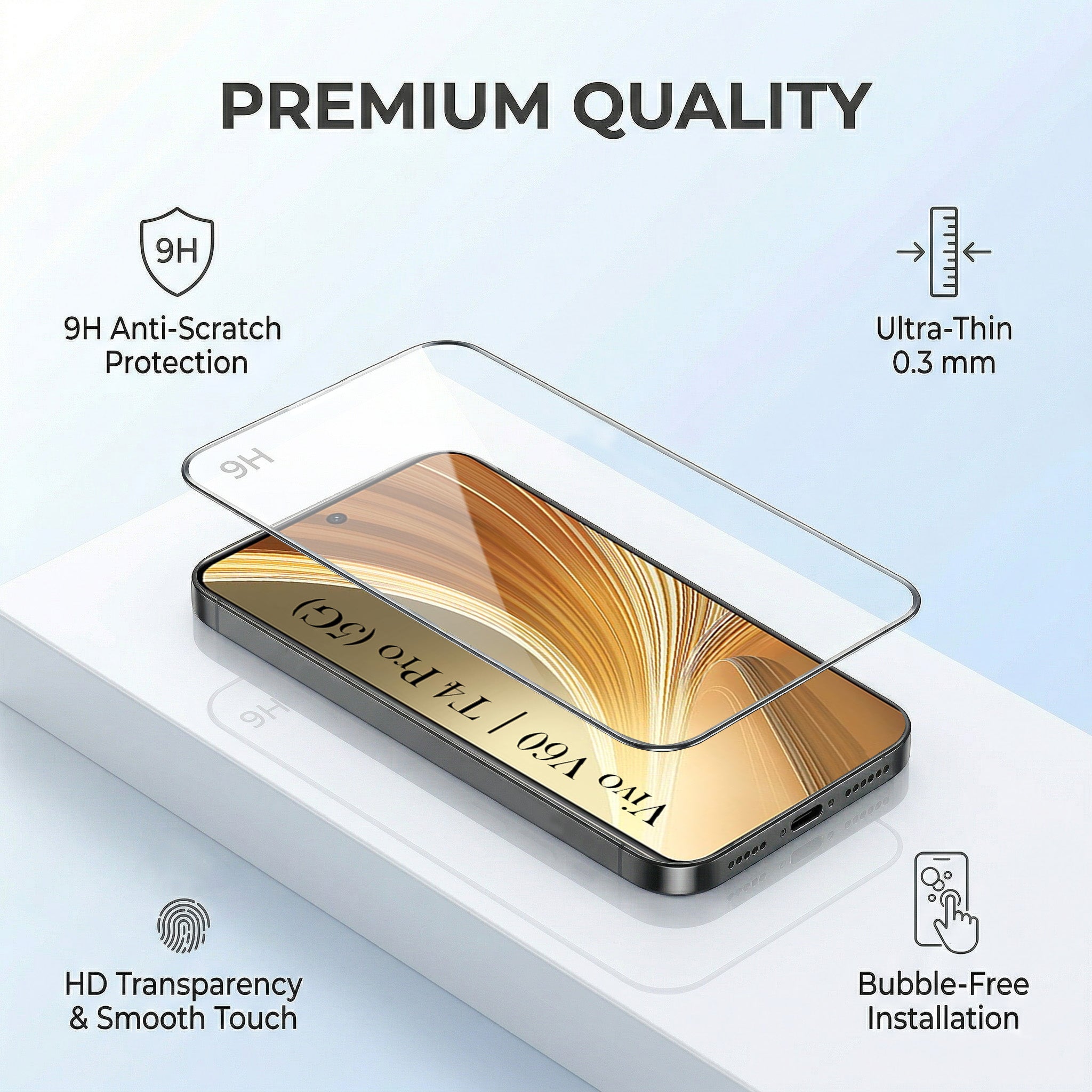 For Vivo V60 | Vivo T4 Pro Combo with Back Cover and 9H Tempered Glass (Liquid Silicone | Camera Protection | Oleophobic Coating Screen Glass)