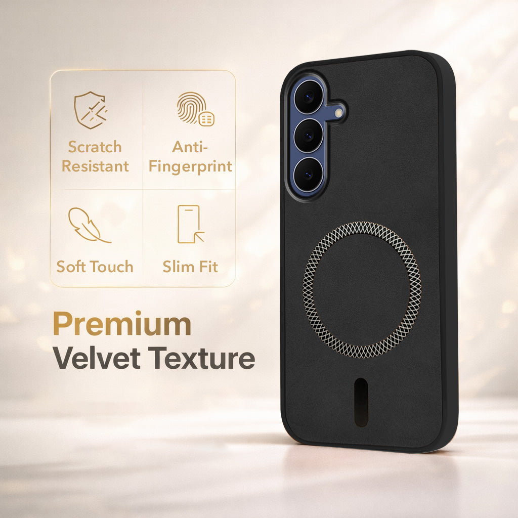 For Samsung Galaxy S25 FE Back Cover Case Leather Finish (MagSafe Compatible Wireless Charging | Soft Touch | Camera Bump Protection)