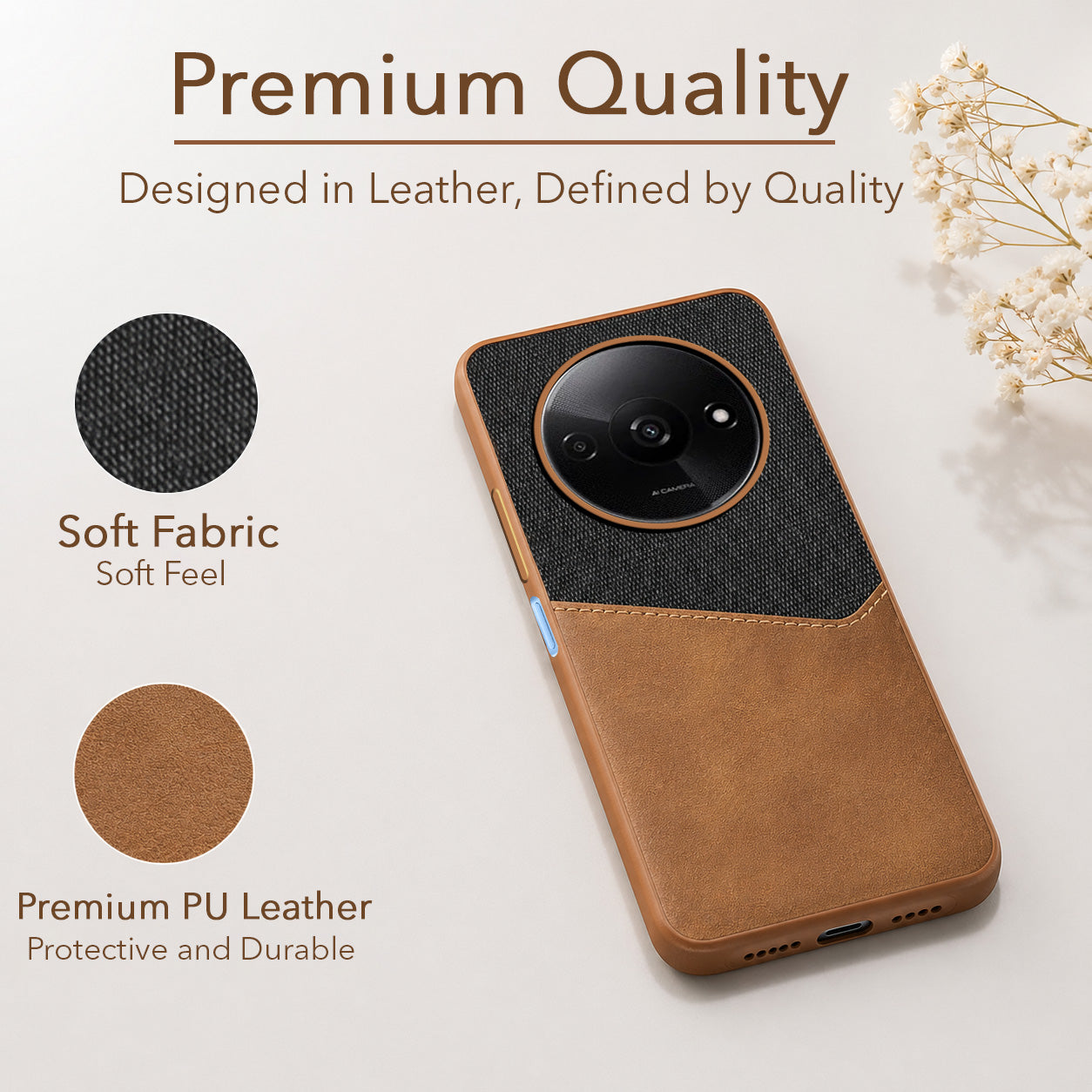 For Xiaomi Redmi A3 2024 | A3X Back Cover Case (Dual PU Leather Stitch | Professional Minimalist | Soft and Flexible)