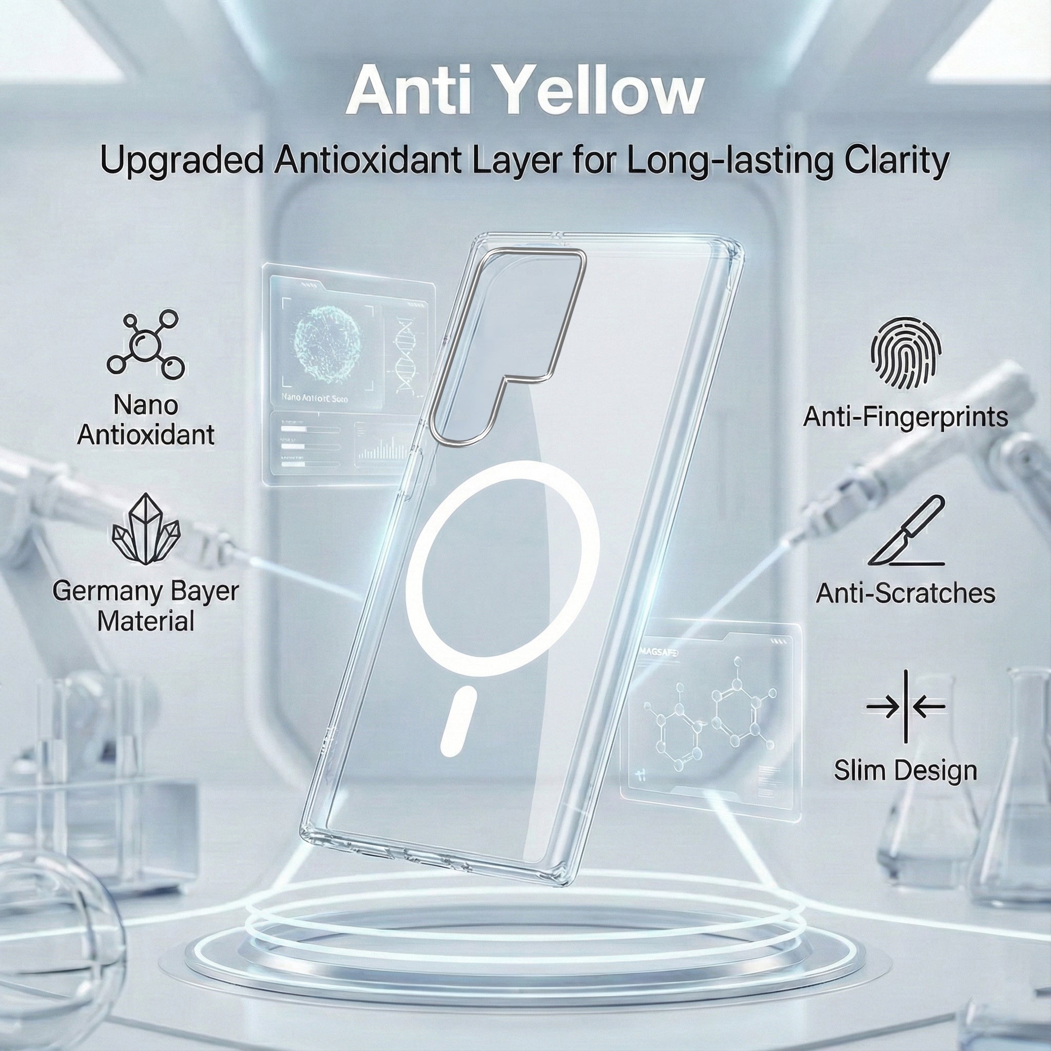 For Samsung Galaxy S24 Ultra Back Cover Case Lifetime Anti-Yellow MagSafe Compatible Clear (Sleek Hard Crystal | Shockproof and Camera Protection)