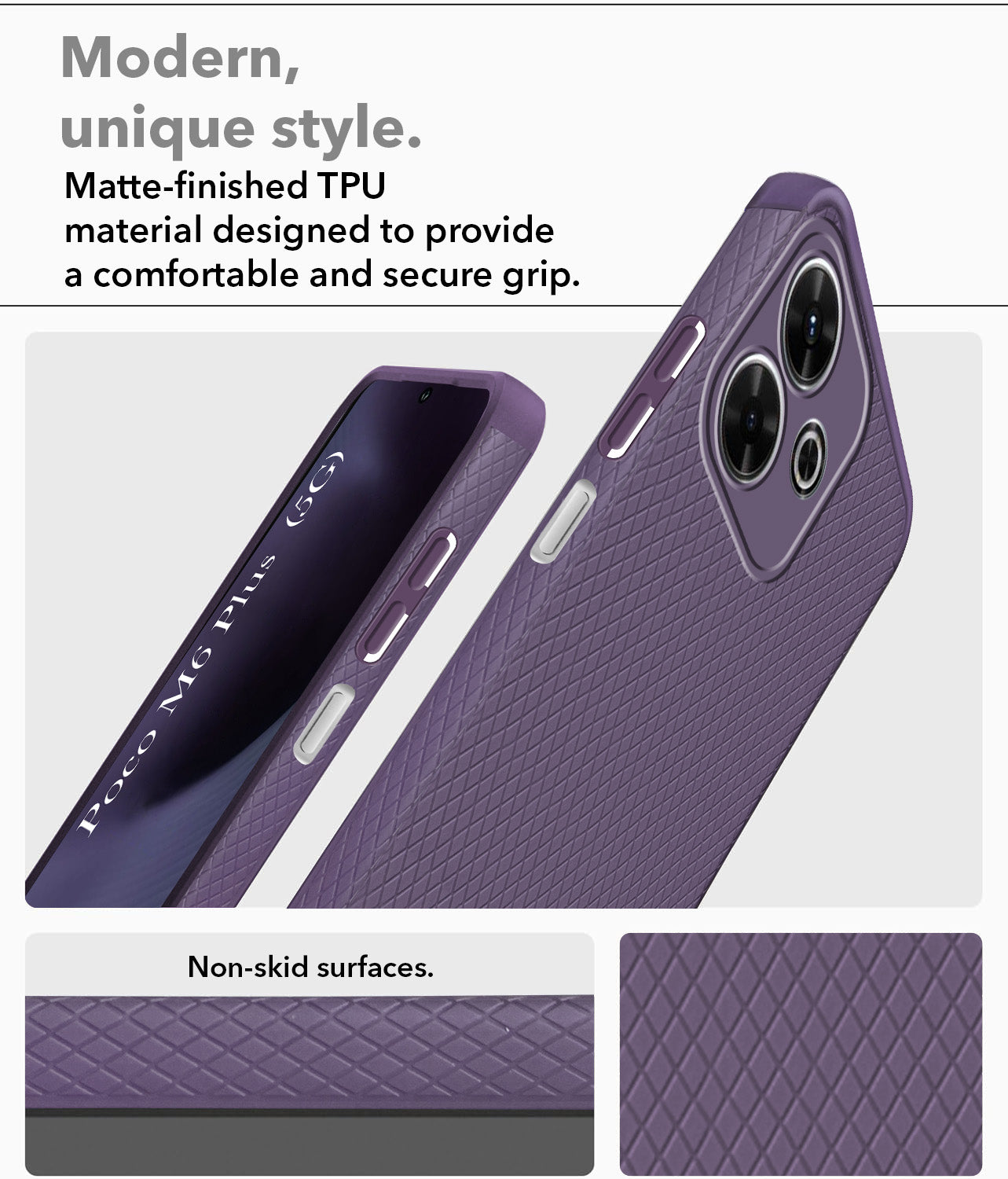 For Poco M6 Plus 5G Back Cover Case (Liquid Silicone | Side Grip | Camera Protection)