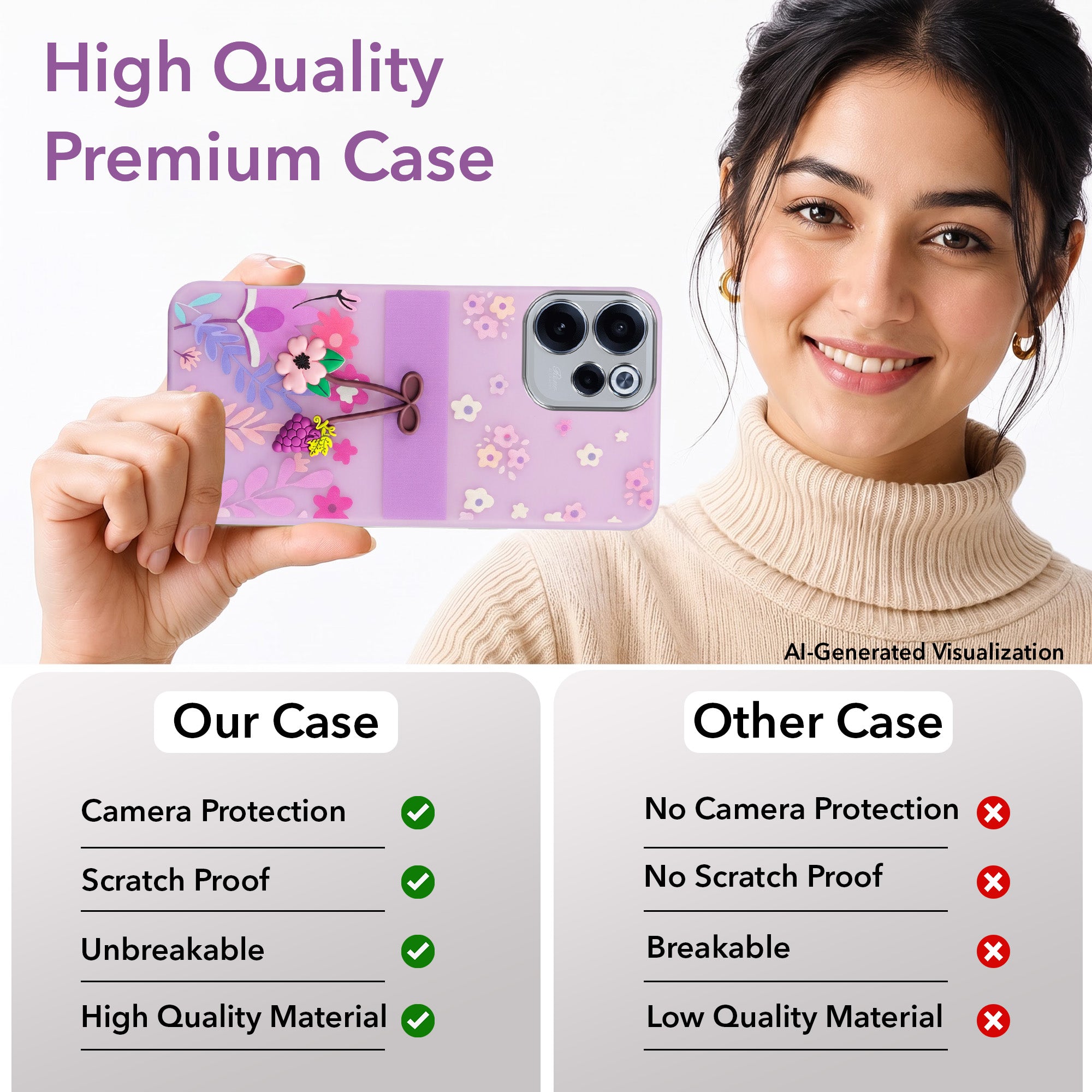 For Oppo Reno 15c Back Cover Case (3D Cute Cartoons | Hard Back Side Soft | Matte Premium Finish | HD Printing)