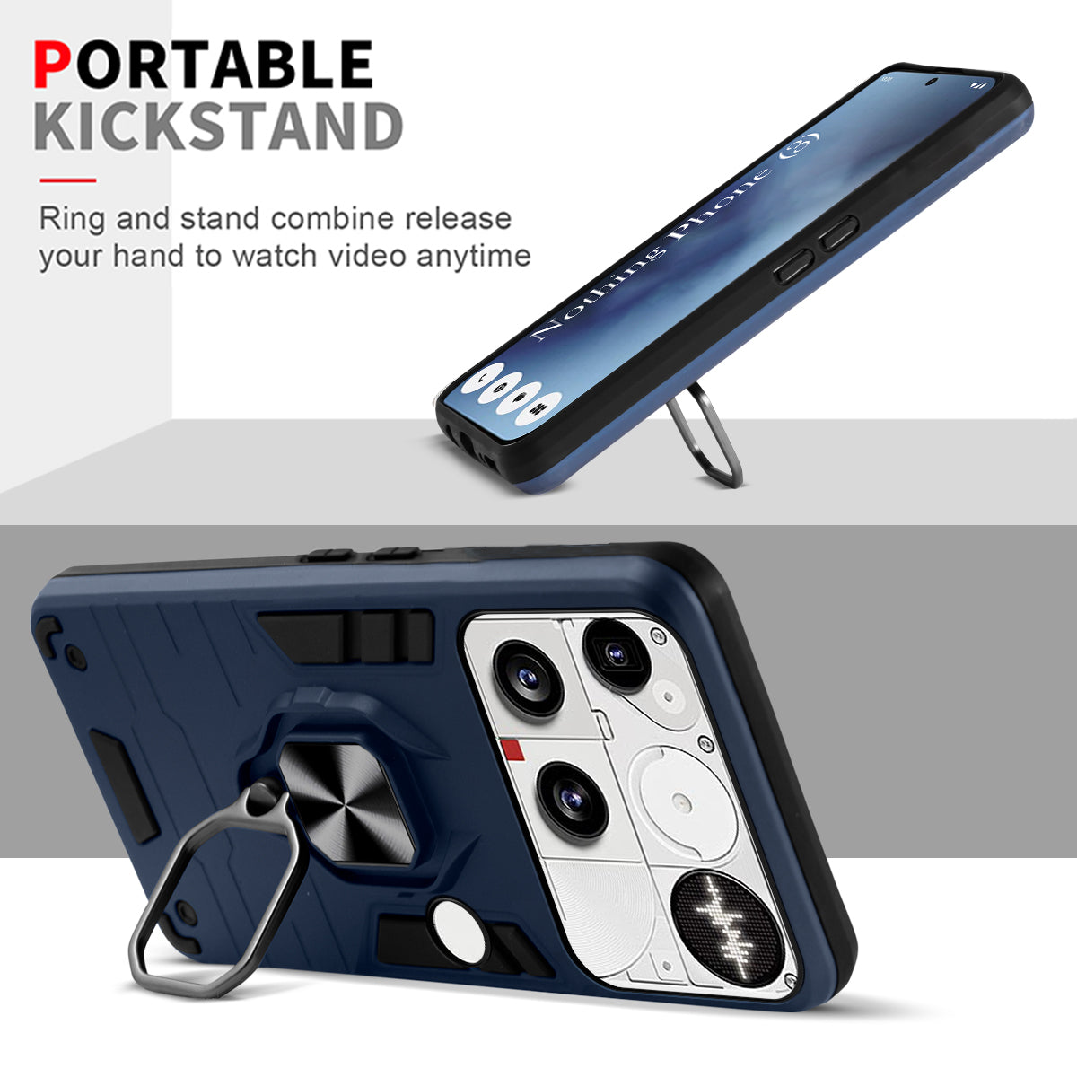 For Nothing Phone 3 Back Cover Case Hybrid Armor (Shockproof Dual Layer Polycarbonate |Ring Holder Kickstand)