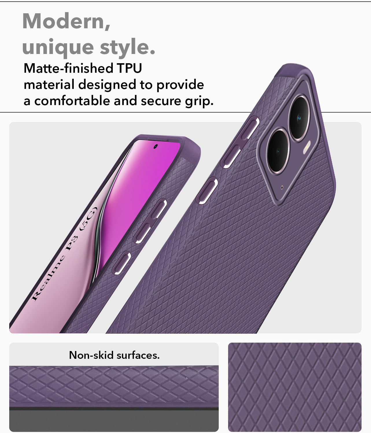 For Realme P3 Back Cover Case (Liquid Silicone | Side Grip | Camera Protection)