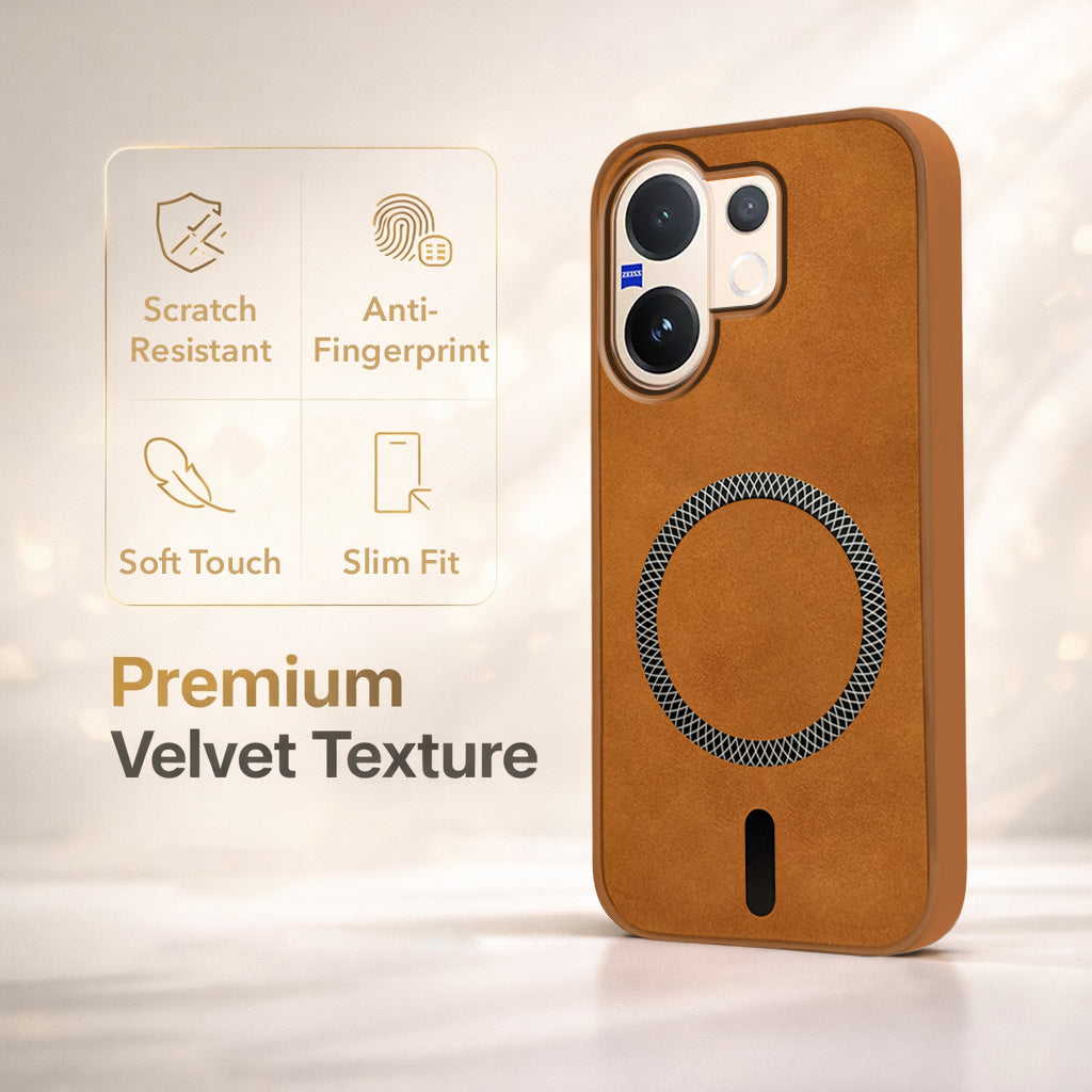 For Vivo V60 | Vivo T4 Pro Back Cover Case Leather Finish (MagSafe Compatible Wireless Charging | Soft Touch | Camera Bump Protection)