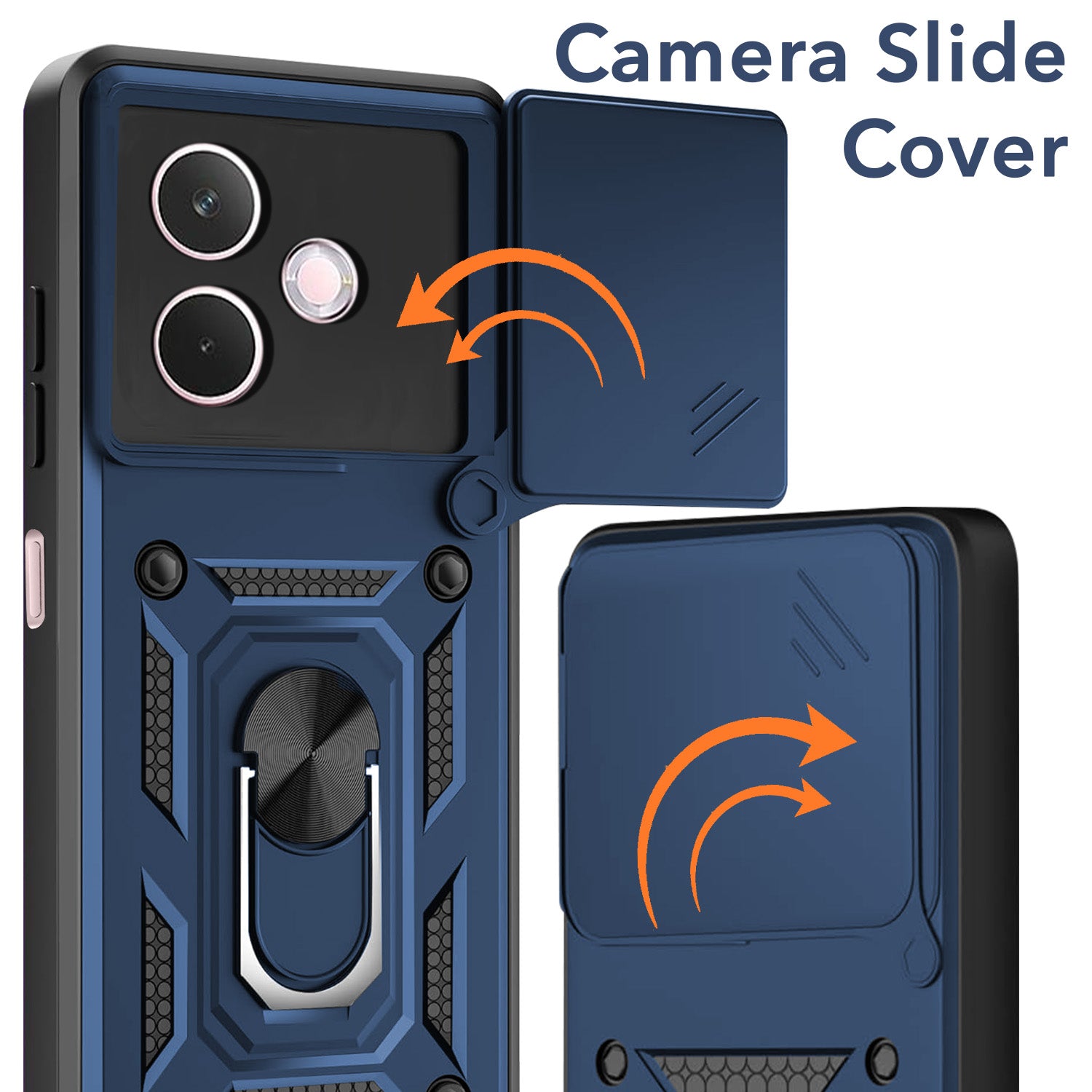 For Oppo A5 Pro Back Cover Case Hybrid Armor (Sliding Shutter Camera Protection | Polycarbonate |Ring Holder Kickstand)