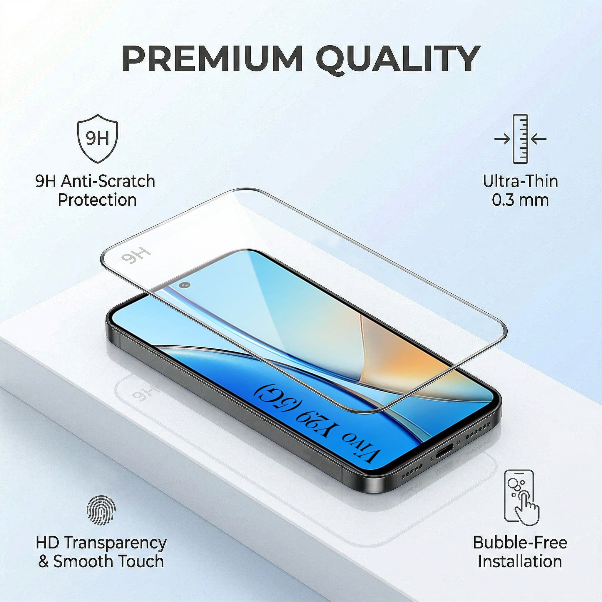 For Vivo Y29 Combo with Back Cover and 9H Tempered Glass (Lifetime Anti-Yellow | Sleek Hard Crystal | Oleophobic Coating Screen Glass)