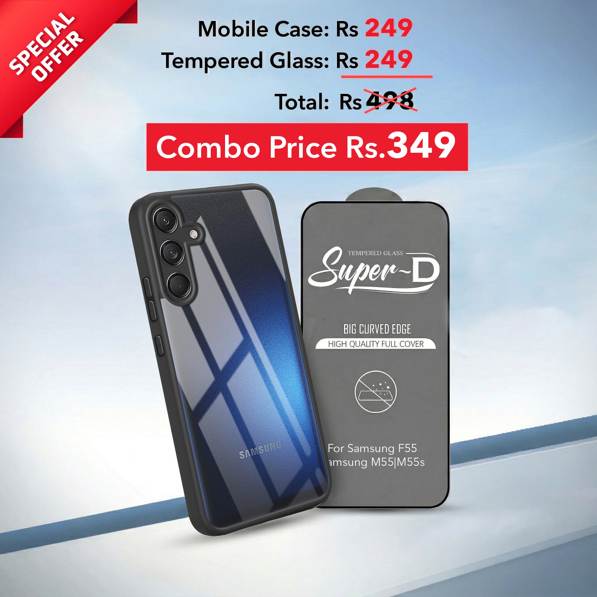 For Samsung Galaxy M55 5G | F55 5G | M55s 5G Combo with Back Cover and 9H Tempered Glass (Lifetime Anti-Yellow | Crystal Clear Shockproof | Oleophobic Coating Screen Glass)