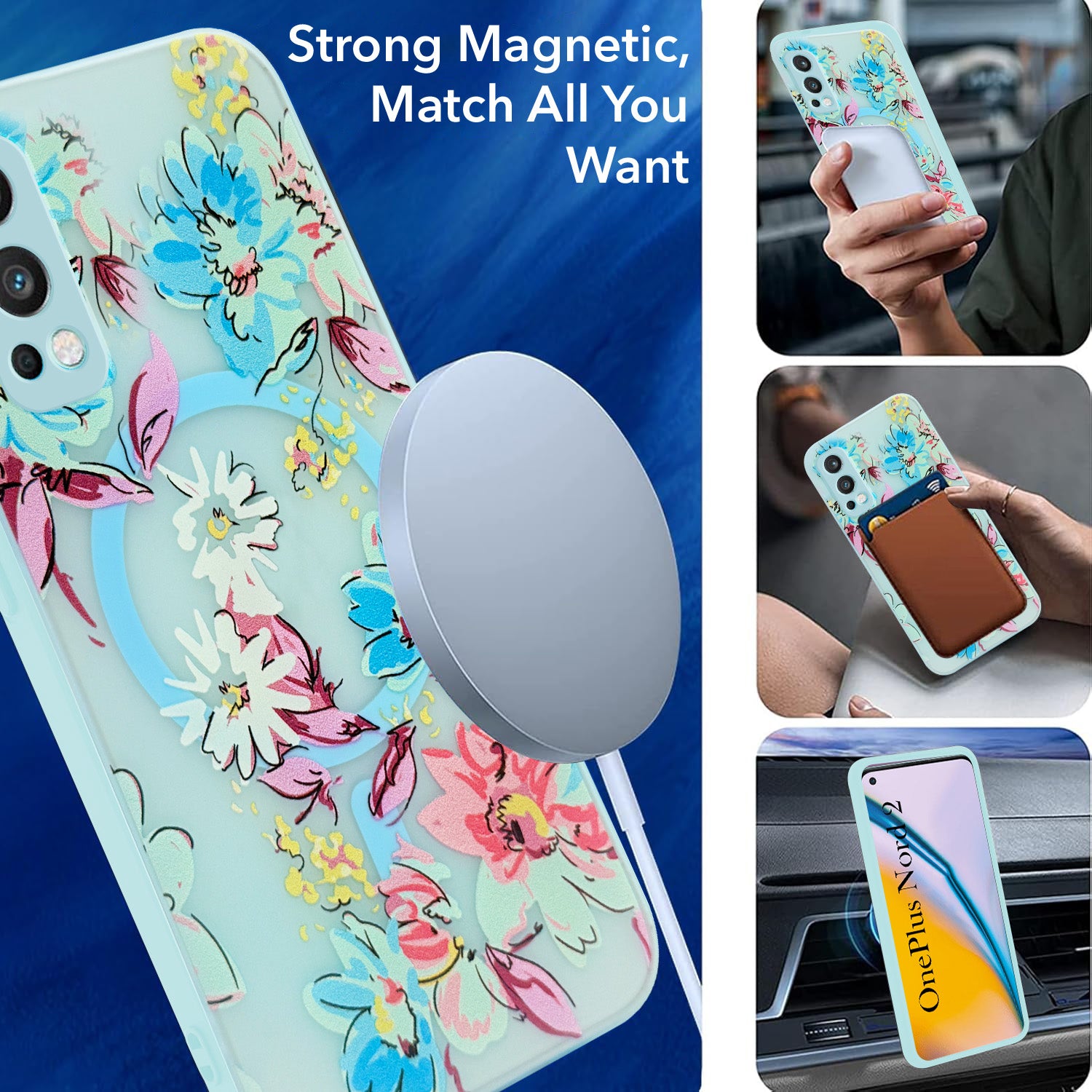 For OnePlus Nord 2 Back Cover Case (Cute Floral Design | Flower Print for Girls | MagSafe Compatible Wireless Charging)