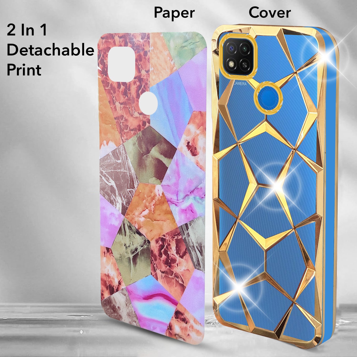 For Redmi 9C Back Cover Case (Dual Design Glitter Sparkle and Detachable Diamond Print Case | Soft and Flexible)