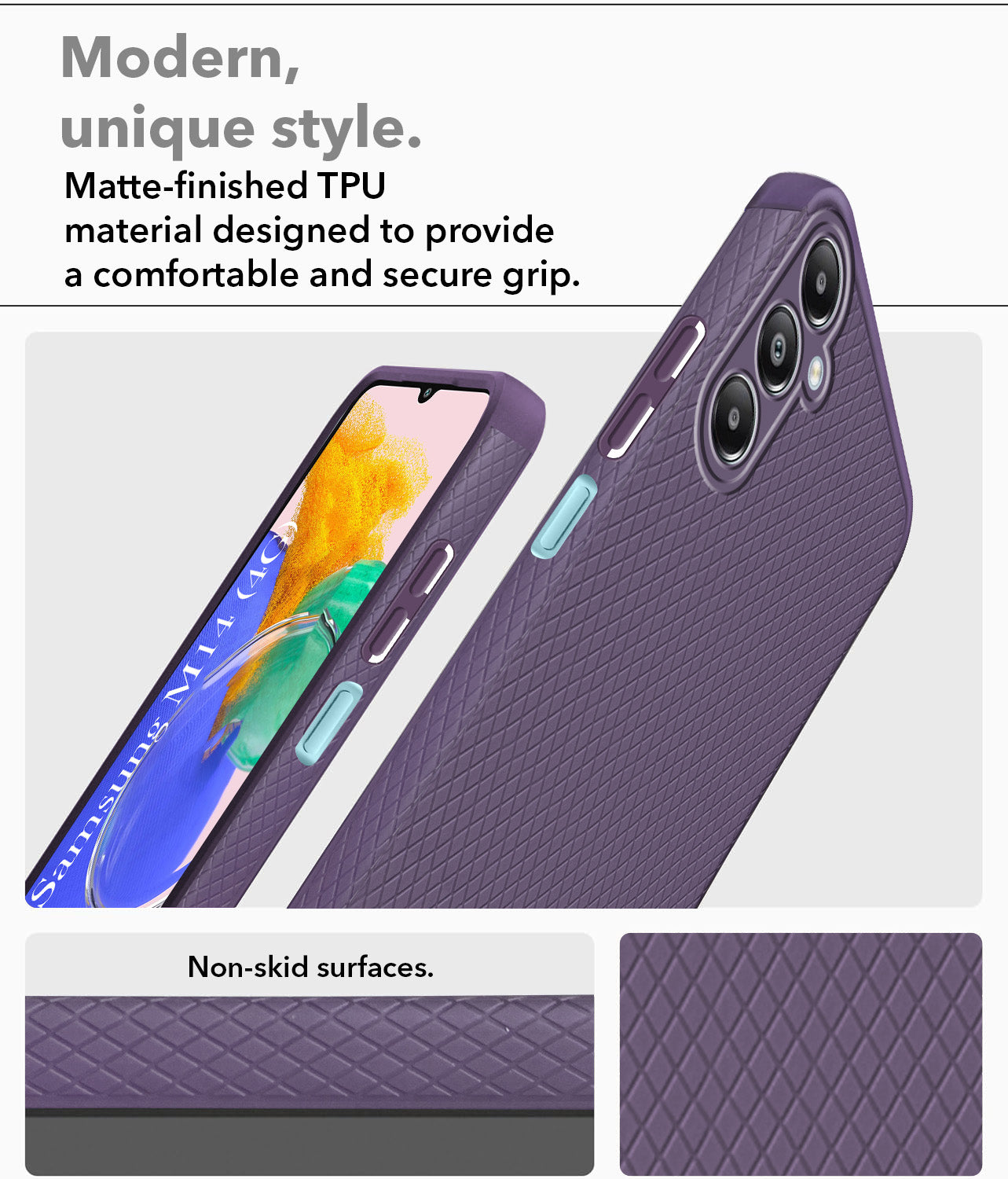 For Samsung Galaxy M14 4G Back Cover Case (Liquid Silicone | Side Grip | Camera Protection)