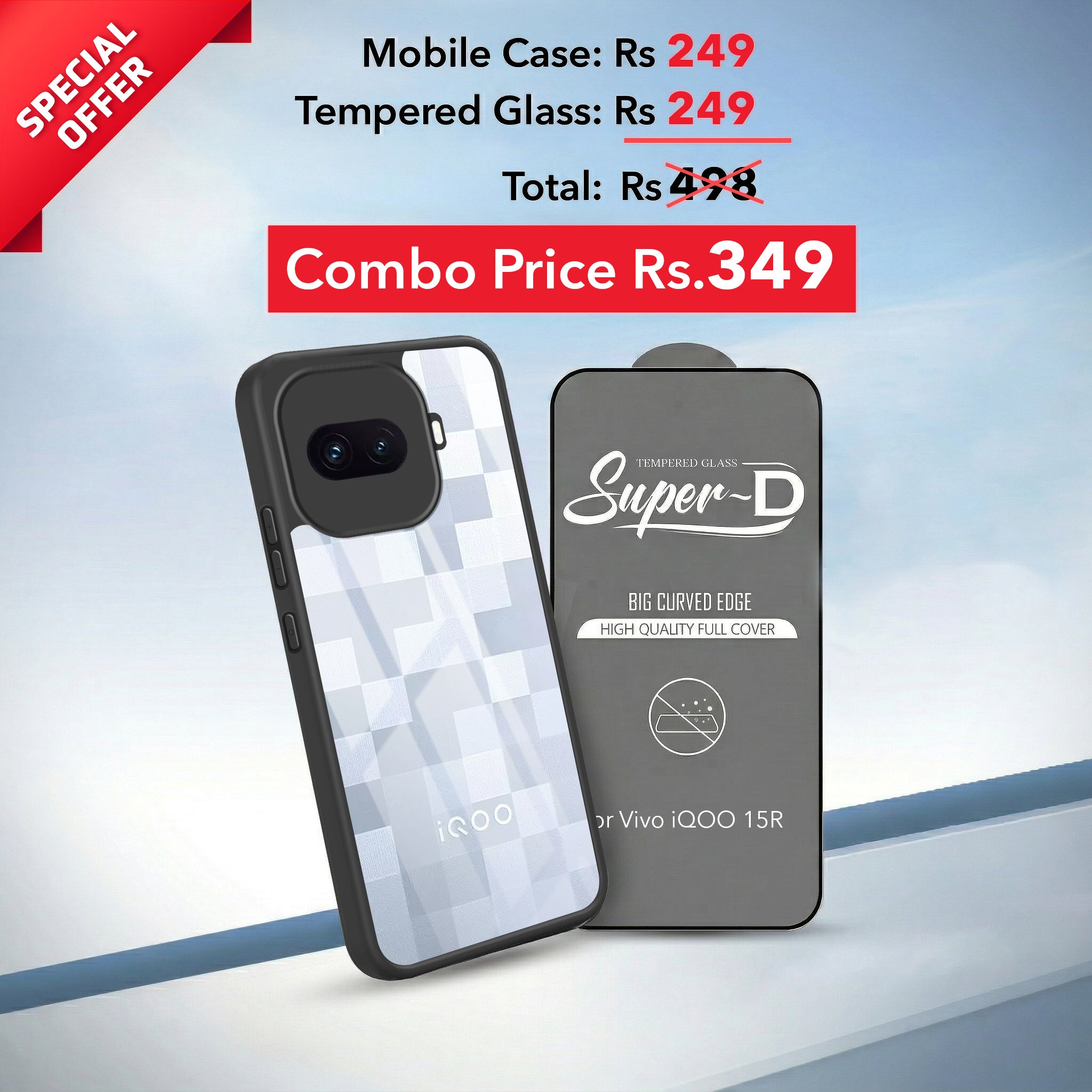For Vivo iQOO 15R 5G Combo with Back Cover and 9H Tempered Glass (Lifetime Anti-Yellow | Crystal Clear Shockproof | Oleophobic Coating Screen Glass)
