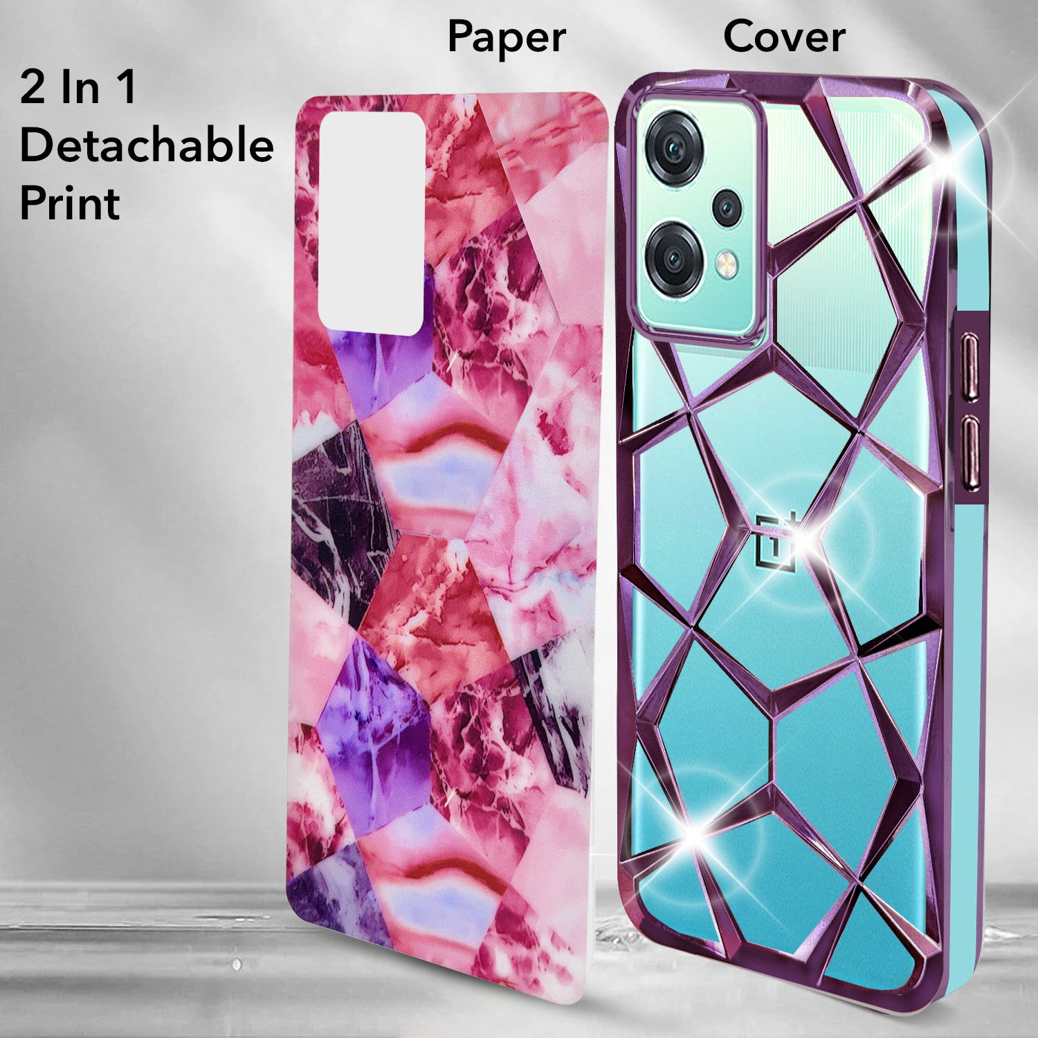 For OnePlus Nord CE 2 Lite Back Cover Case ( Dual Design Glitter Sparkle and Detachable Diamond Print Case | Soft and Flexible)