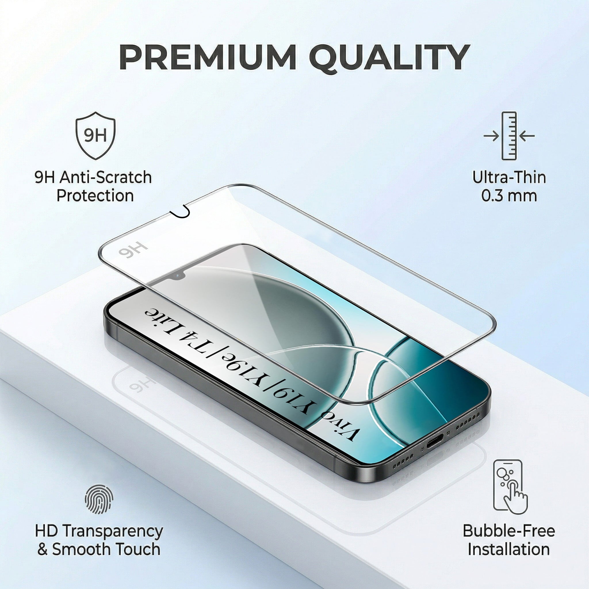 For Vivo Y19 | Vivo Y19e | Vivo T4 Lite Combo with Back Cover and 9H Tempered Glass (Liquid Silicone | Camera Protection | Oleophobic Coating Screen Glass)