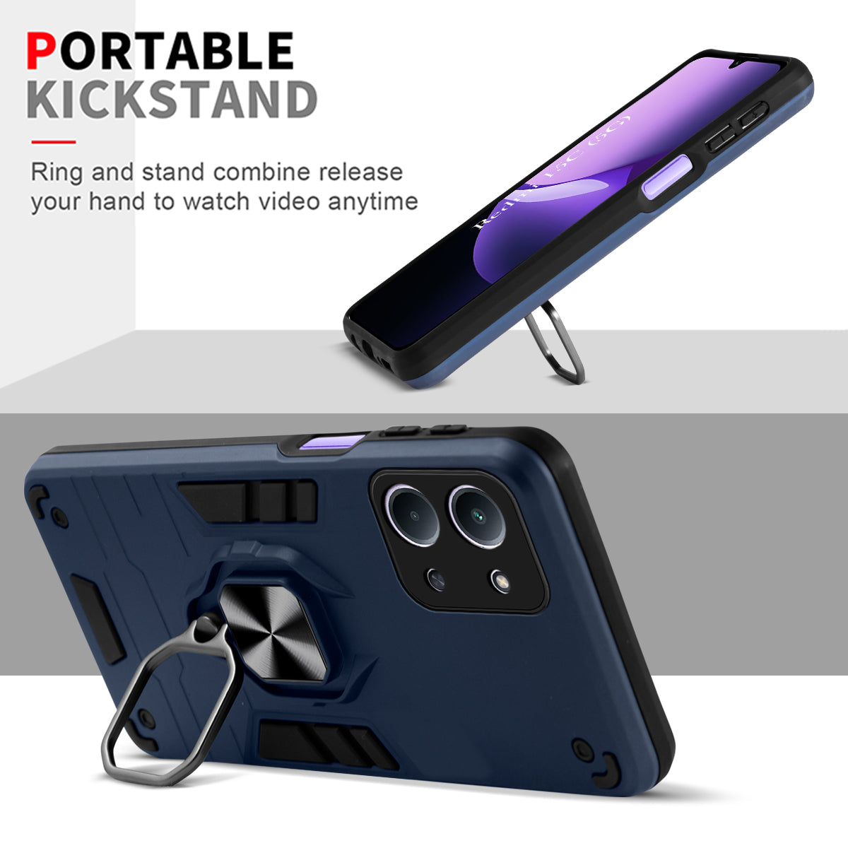 For Redmi 15C Hybrid Armor Back Cover Case (Shockproof Dual Layer Polycarbonate |Ring Holder Kickstand)