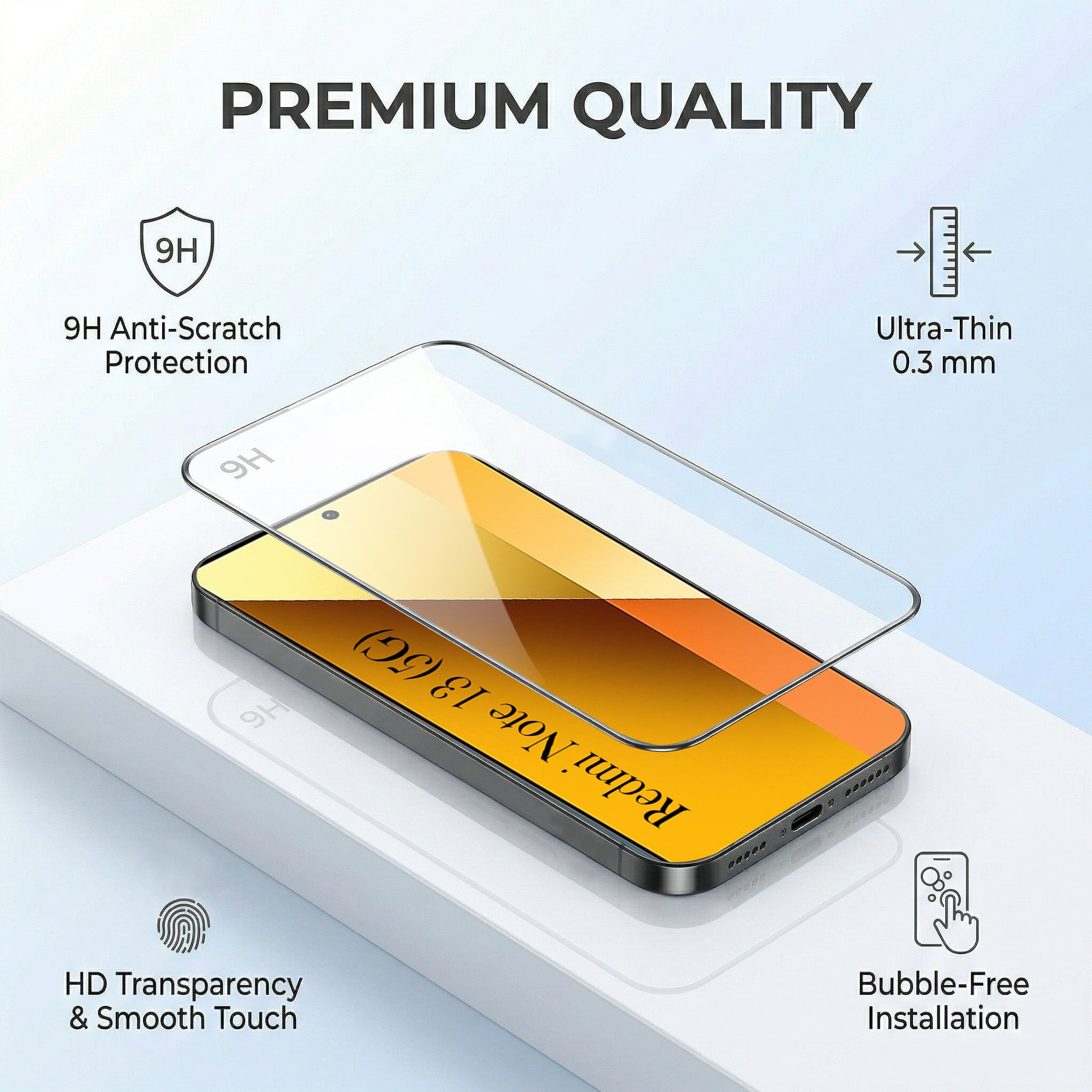 For Xiaomi Redmi Note 13 5G Combo with Back Cover and 9H Tempered Glass (Liquid Silicone | Camera Protection | Oleophobic Coating Screen Glass)