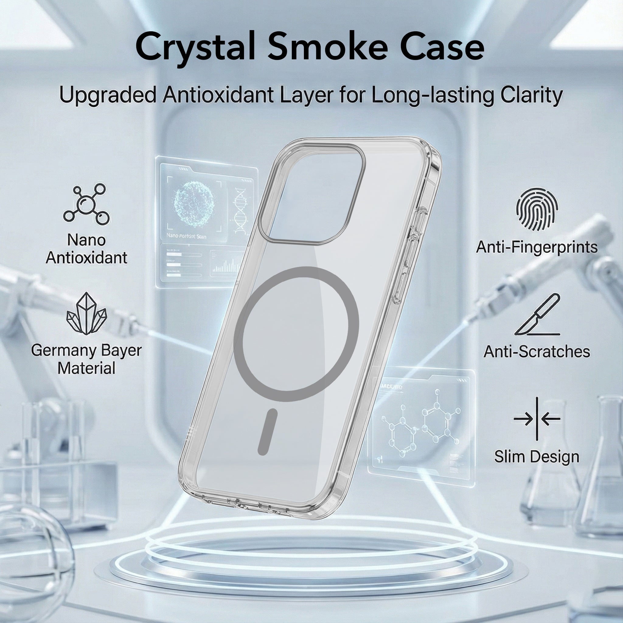 For Apple iPhone 15 Pro Back Case Cover Lifetime Anti-Yellow MagSafe Compatible Clear (Sleek Hard Crystal | Camera Protection and Shockproof)