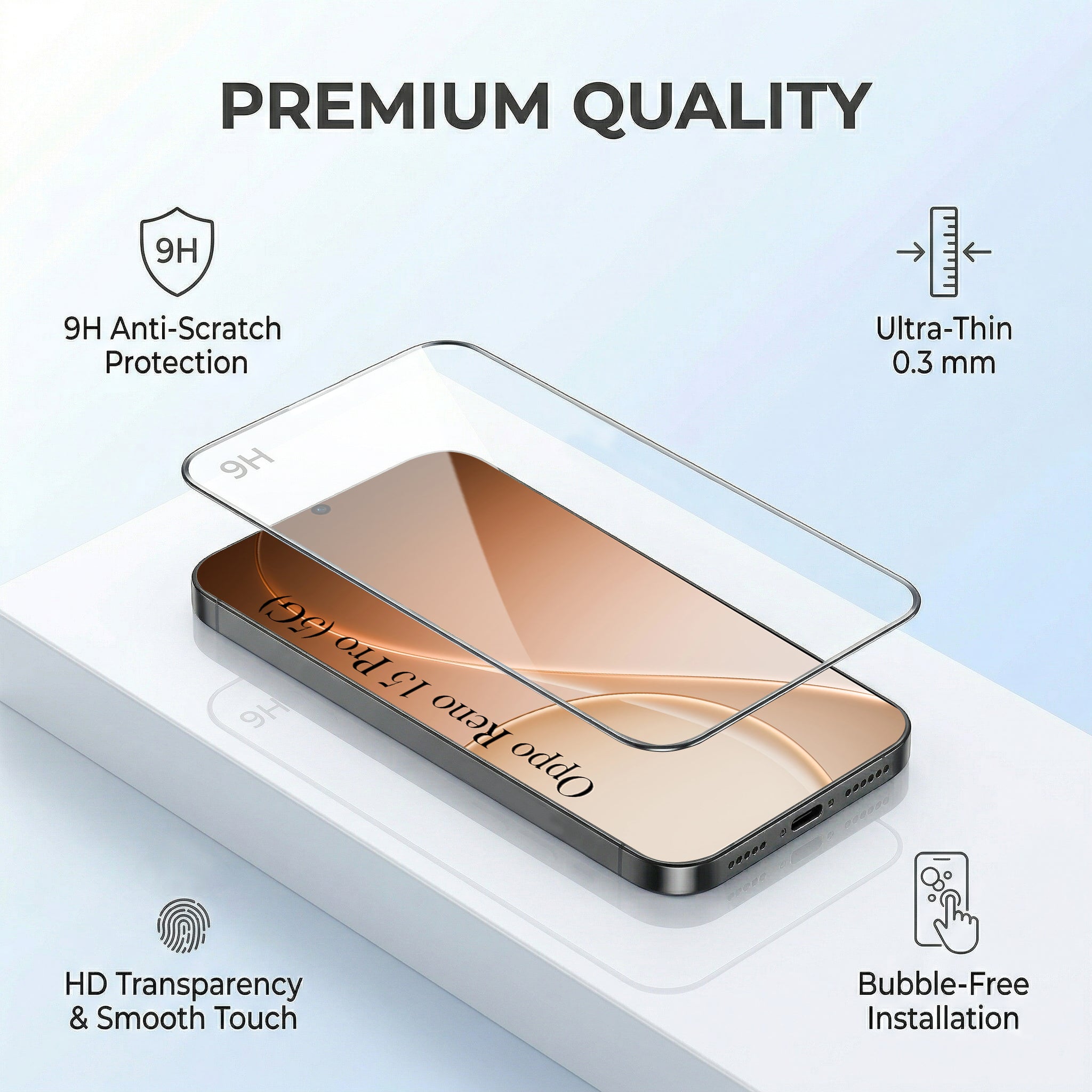 For Oppo Reno15 Pro 5G | Oppo Reno 15 Pro 5G Combo with Back Cover and 9H Tempered Glass (Textured Grip Design | Micro-Fiber Cloth Inside | Oleophobic Coating Screen Glass)
