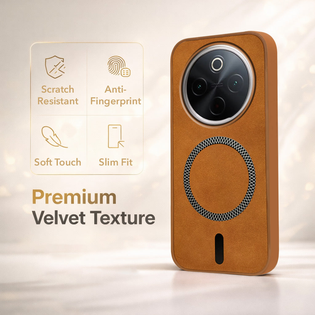 For Vivo T4 Back Cover Case Leather Finish (MagSafe Compatible Wireless Charging | Soft Touch | Camera Bump Protection)